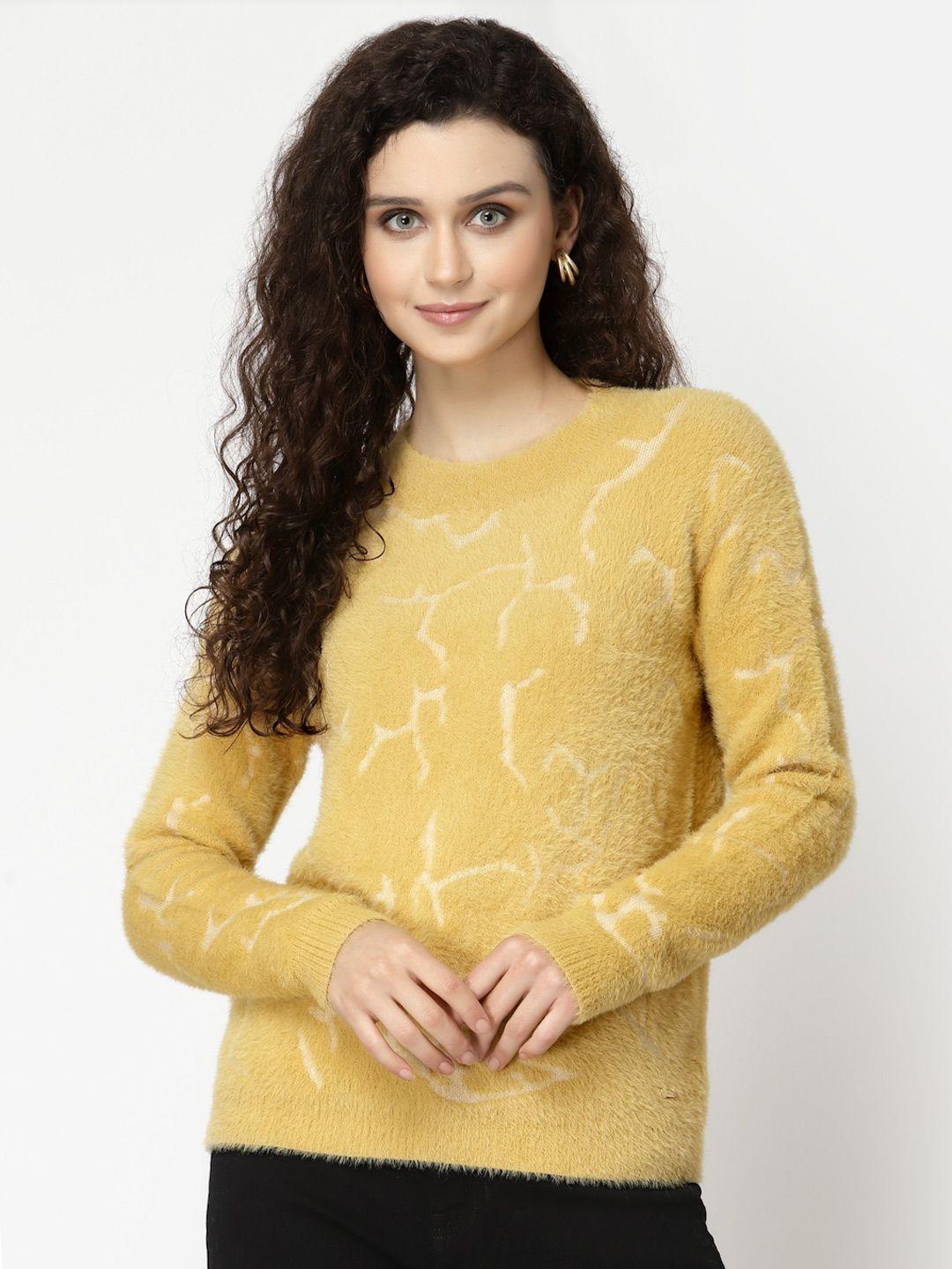 juelle women yellow & white quirky printed pullover