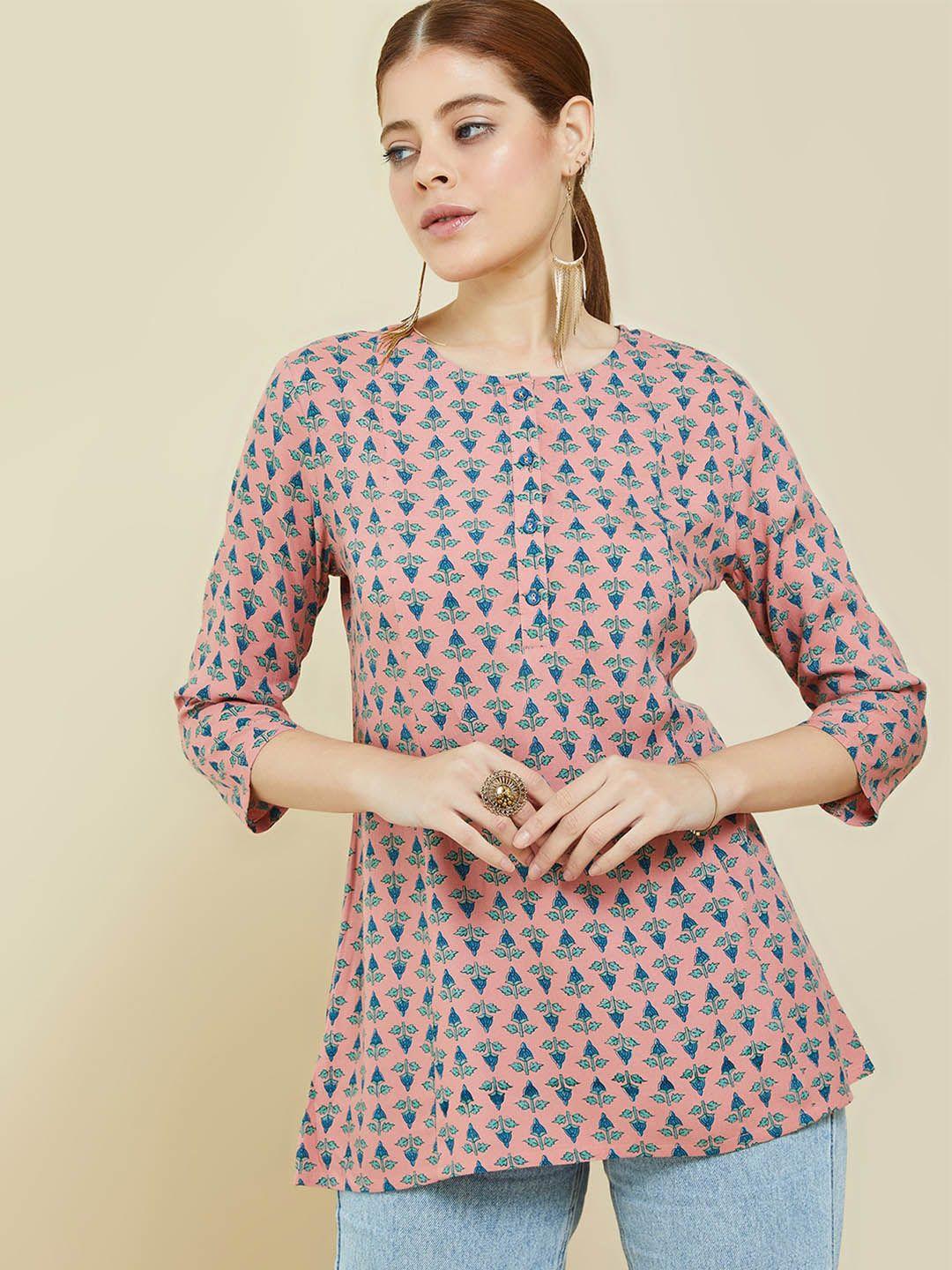 soch peach & blue floral printed tunic