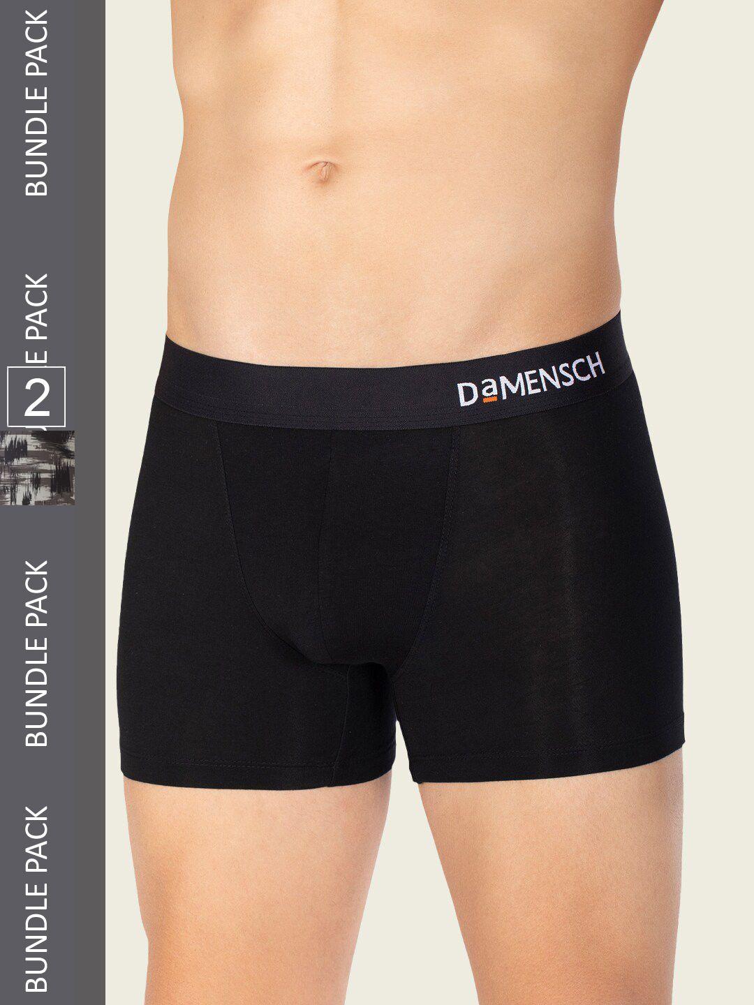 damensch men pack of 2 black & grey deo-soft supima modal trunks