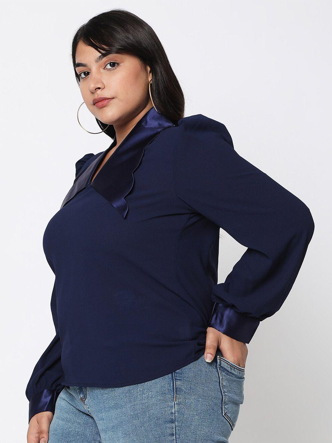 curves by mish plus size navy blue sheen georgette top