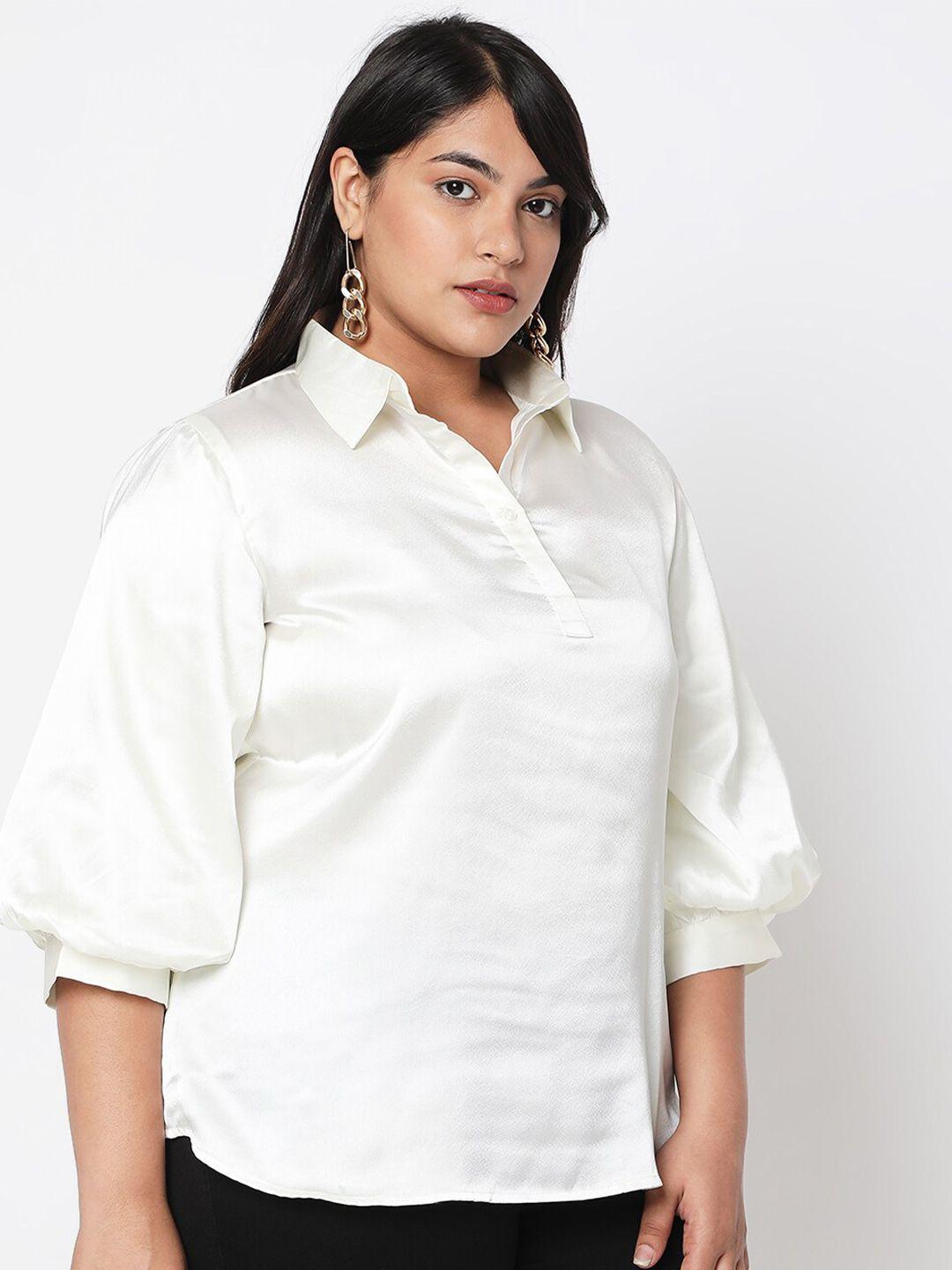 curves by mish plus size off white sheen shirt style top