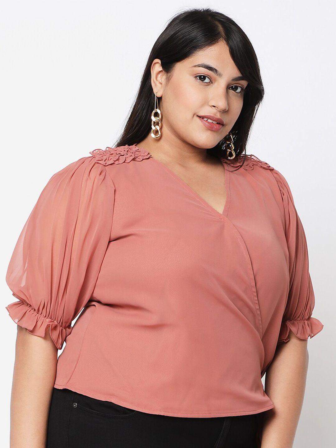 curves by mish plus size brown georgette wrap top