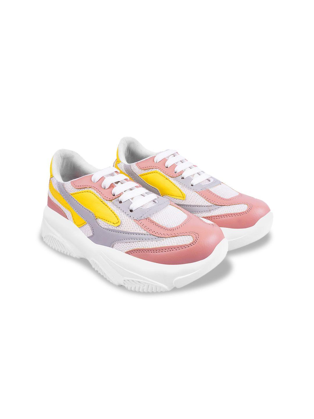 shoetopia women yellow colourblocked sneakers