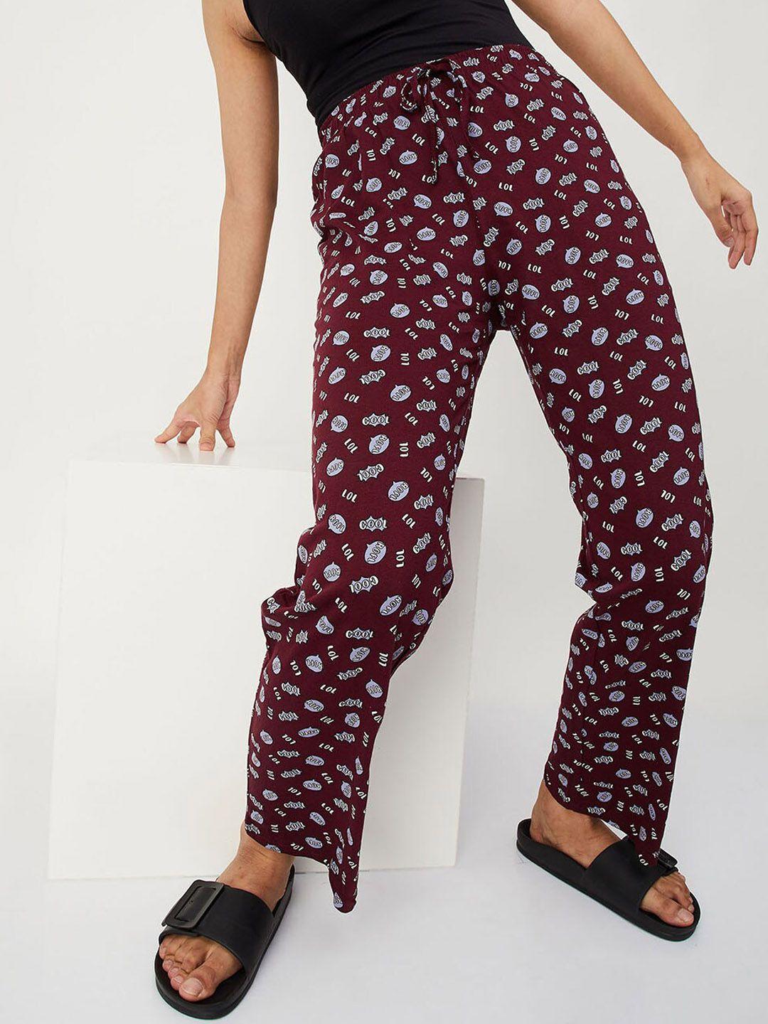 max women red & white printed pure cotton lounge pants