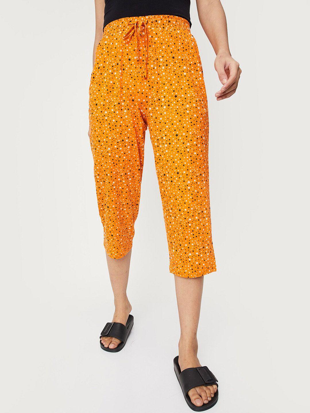 max women mustard printed cotton lounge pants