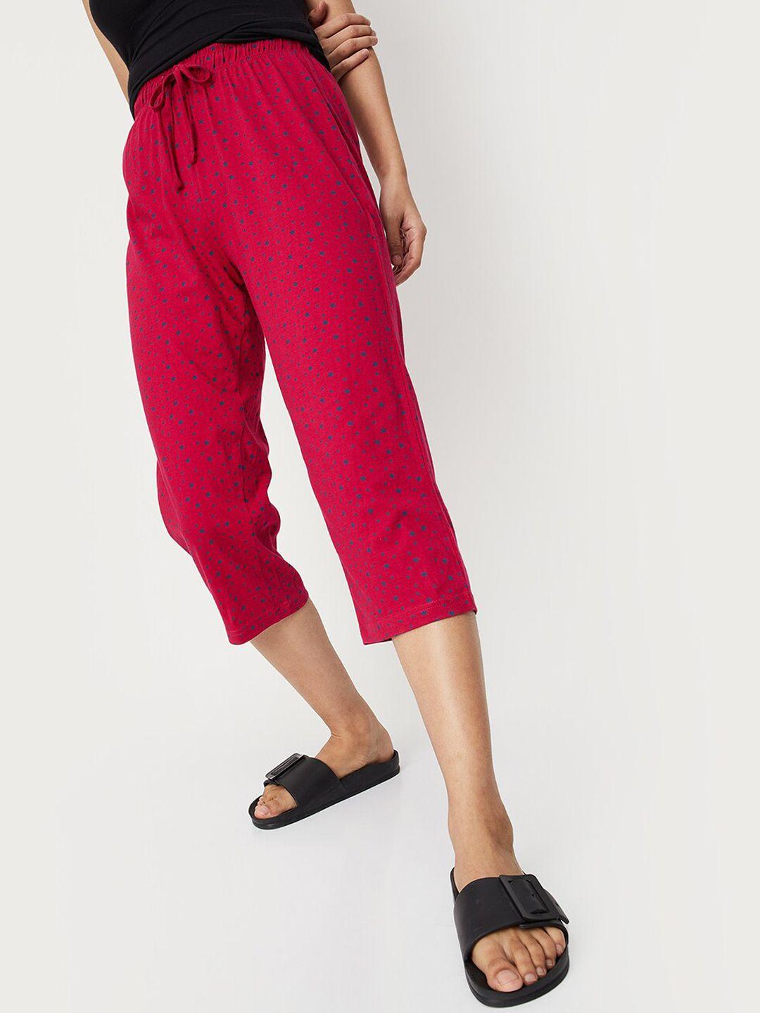 max women red printed cotton lounge pants