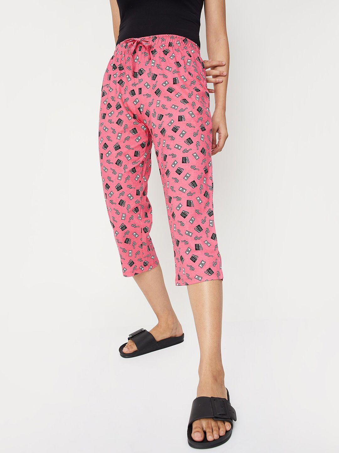 max women pink printed cotton lounge pants