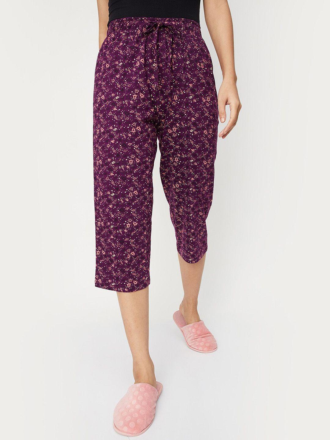 max women purple printed cotton lounge pants