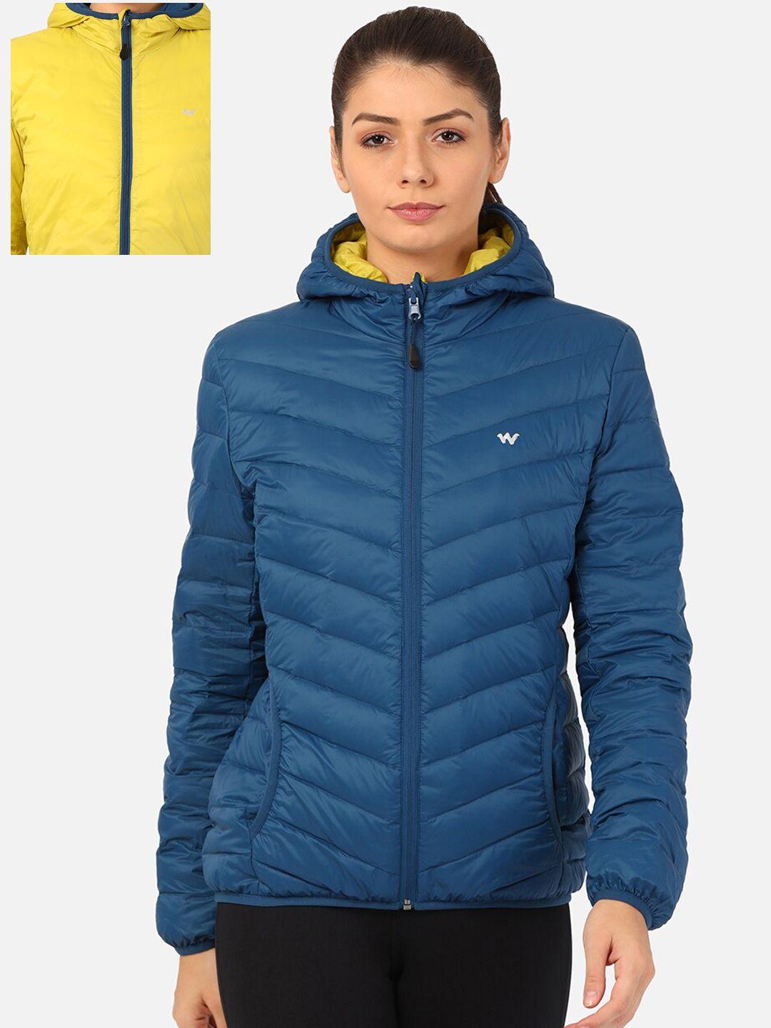 wildcraft women navy blue solid nylon reversible padded jacket