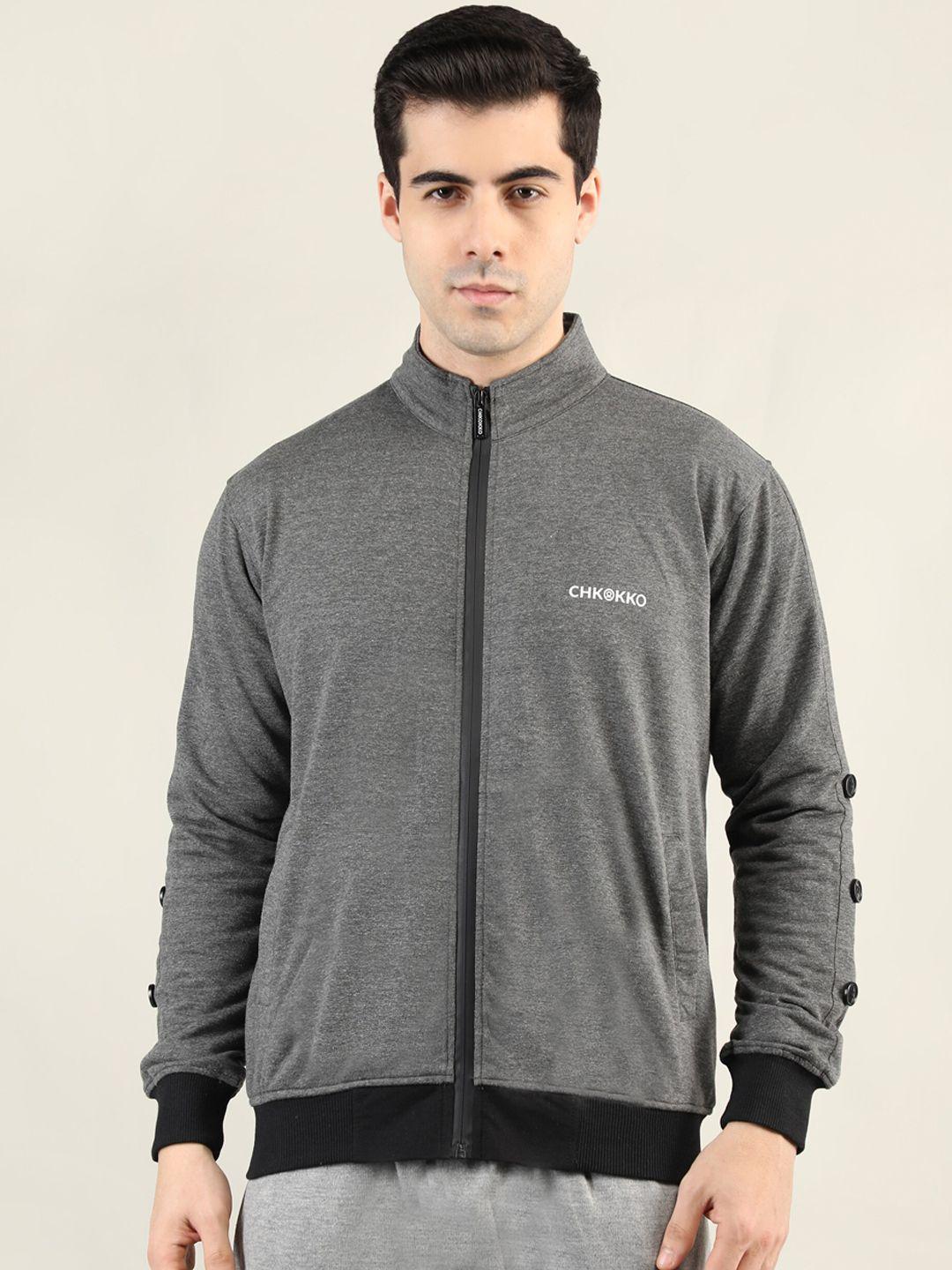 chkokko men grey training or gym open front cotton jacket