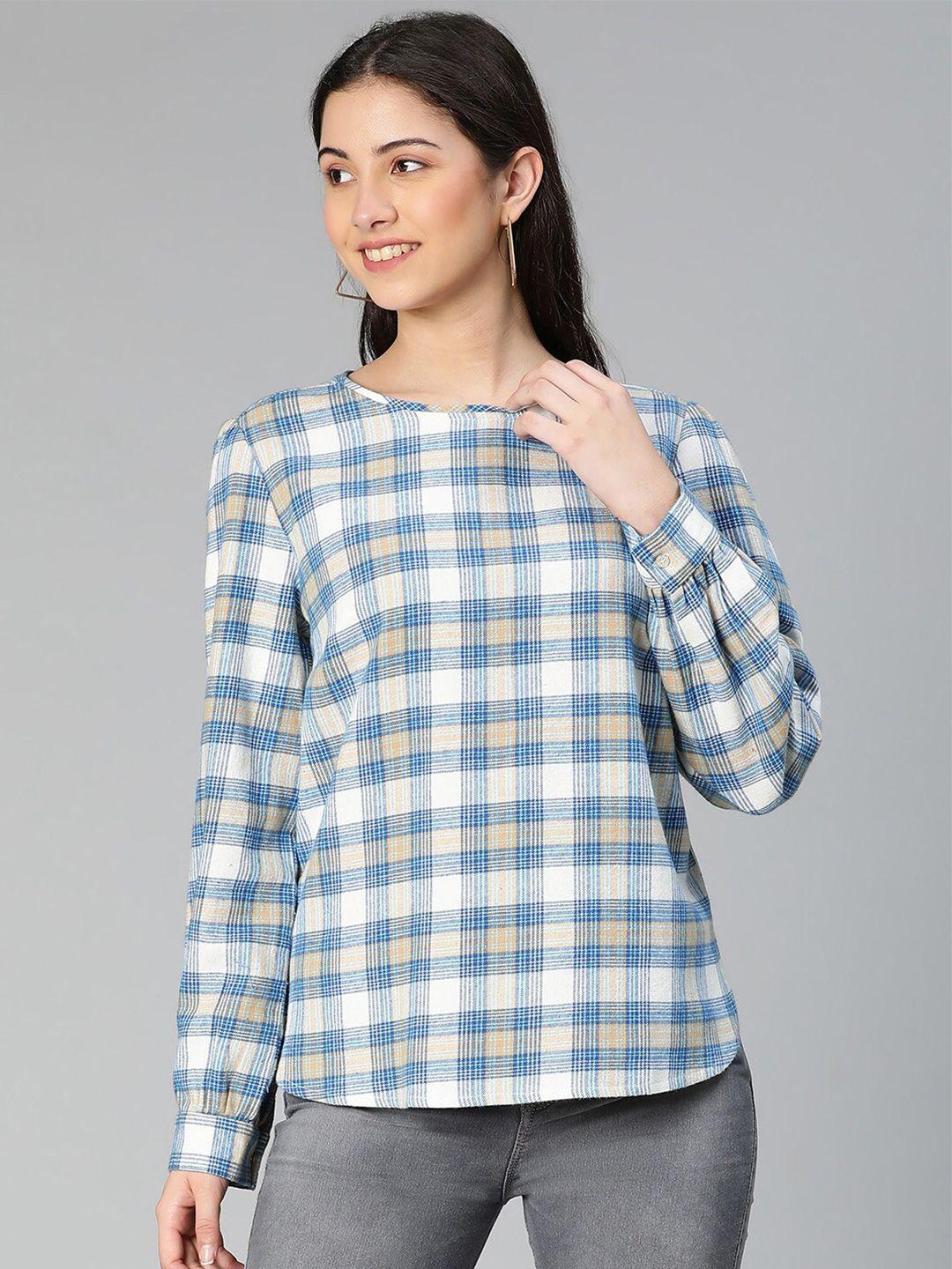 oxolloxo blue checked cuffed sleeve top