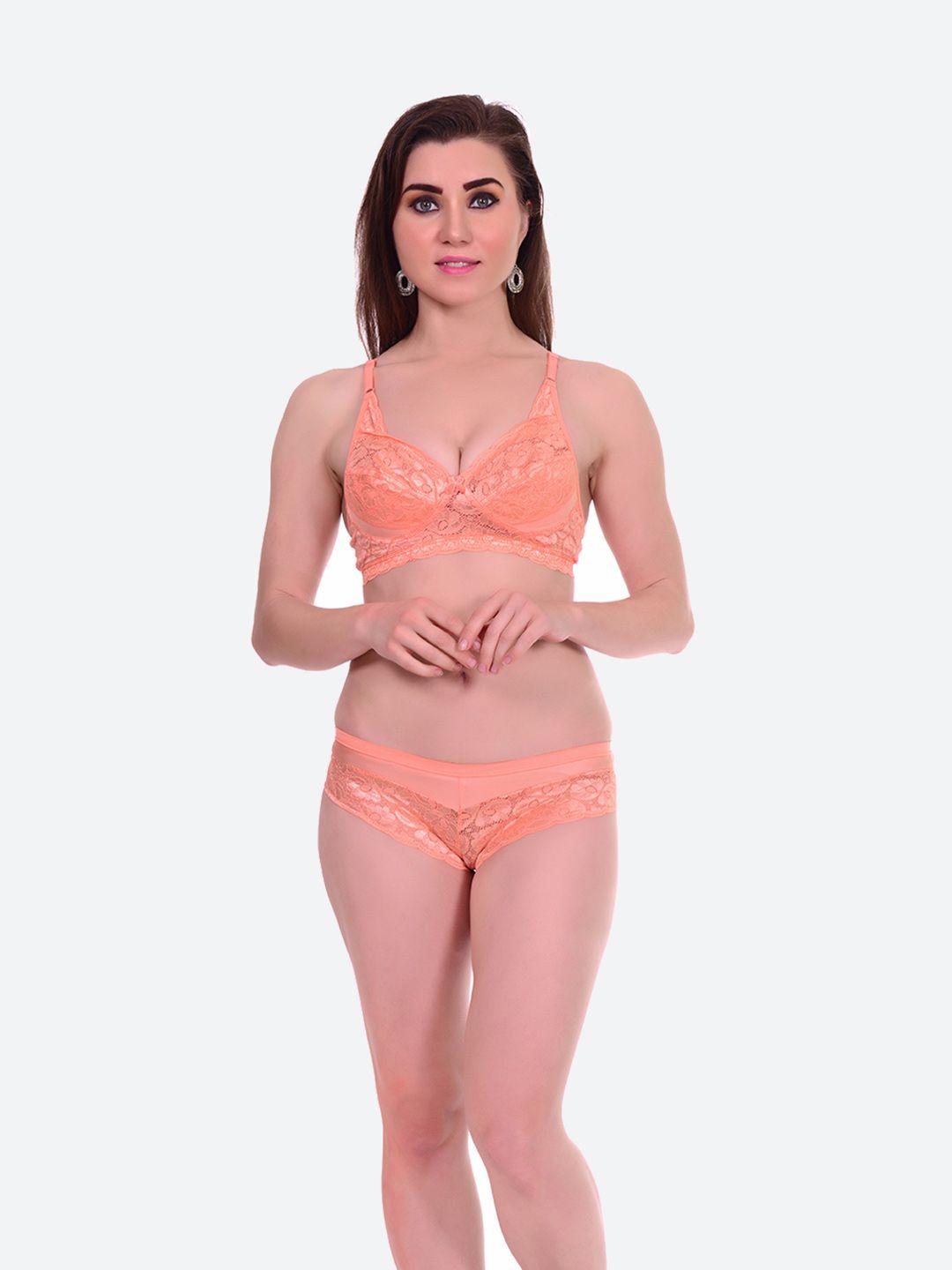 fleurt orange self-designed laced lingerie set