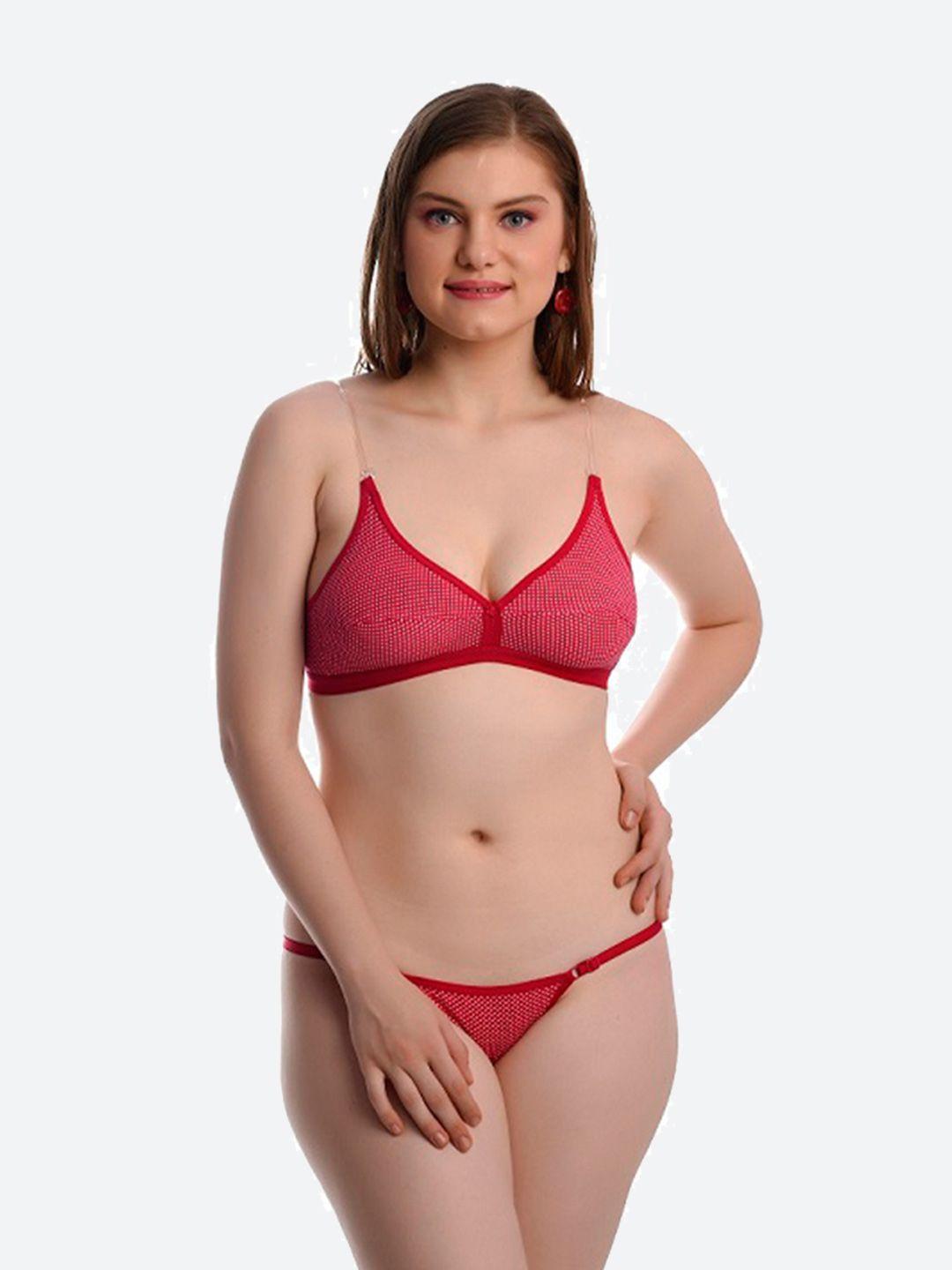 fleurt maroon self-design lingerie set