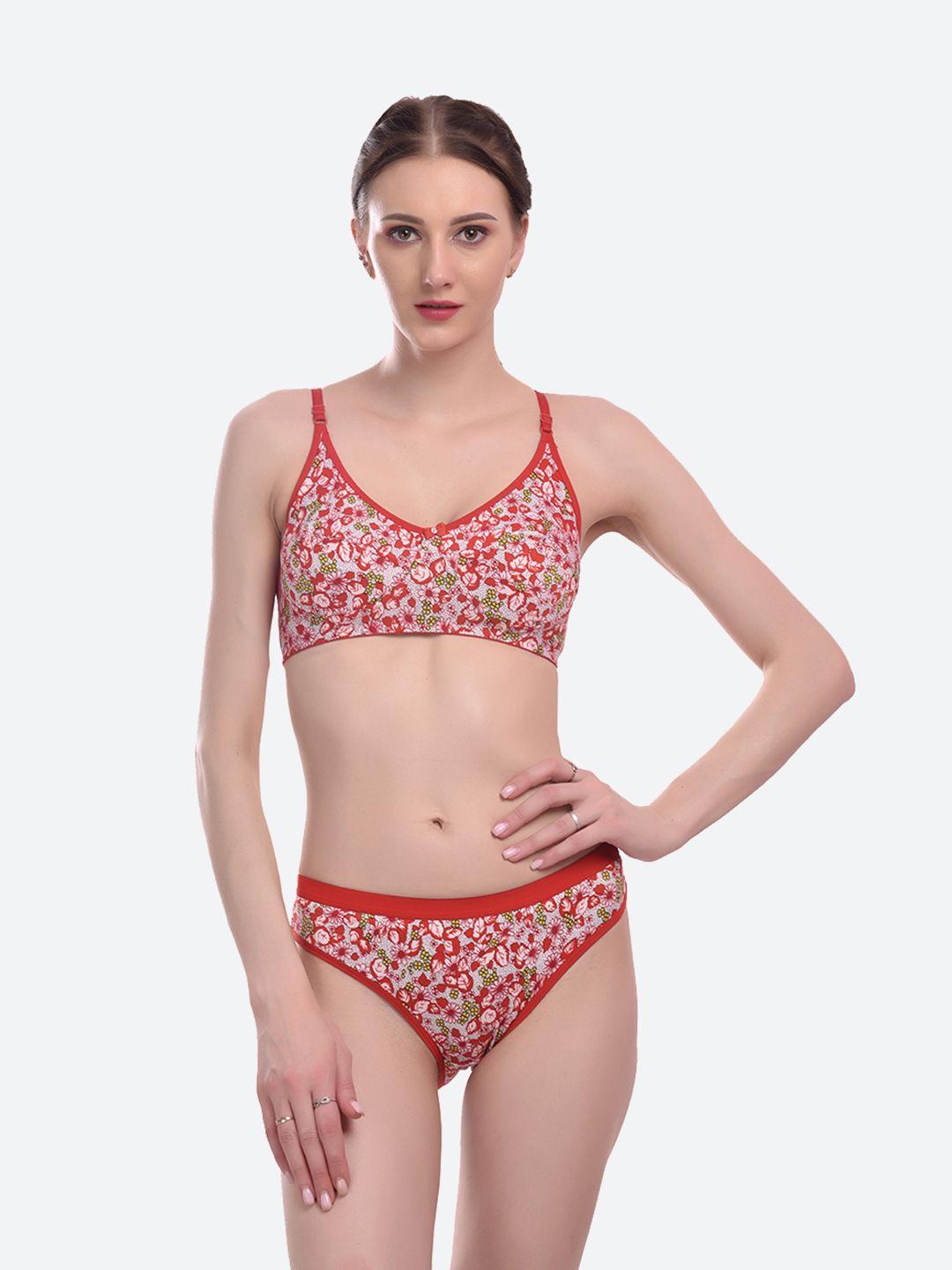 fleurt red printed lingerie set