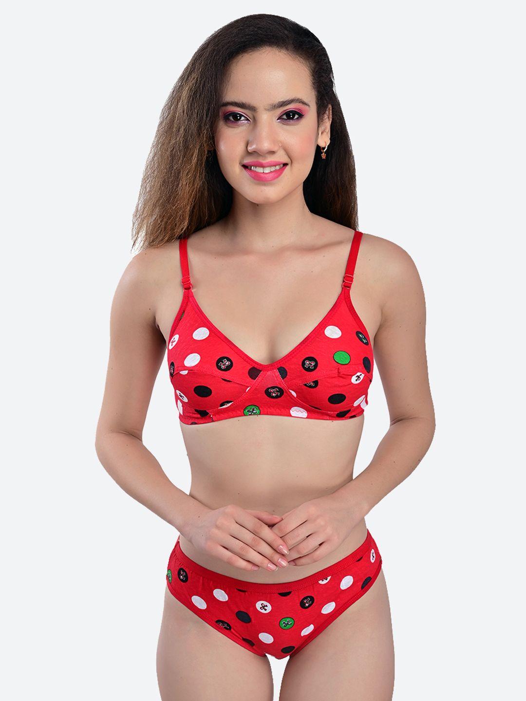 fleurt red self-design lingerie set