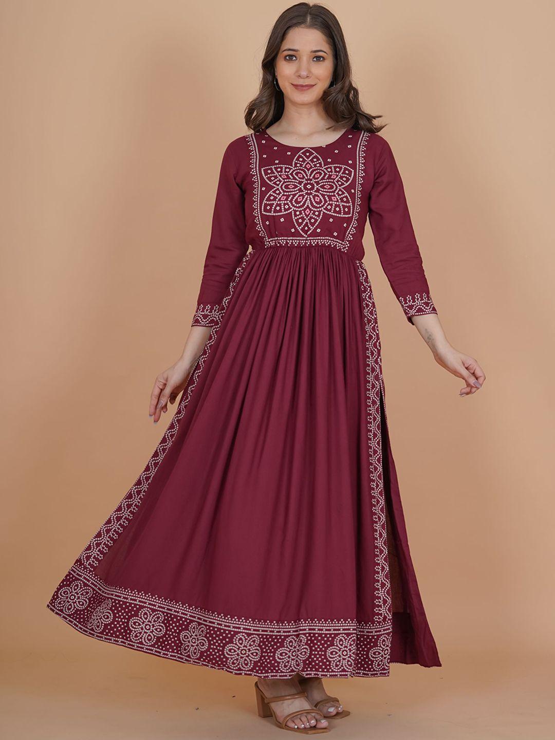 dressar women maroon bandhani printed floral kurta