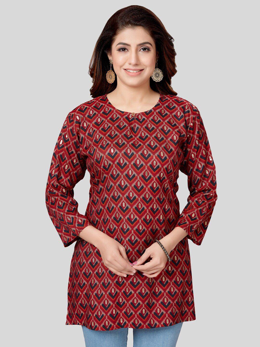 saree swarg red & blue ethnic motifs printed kurti