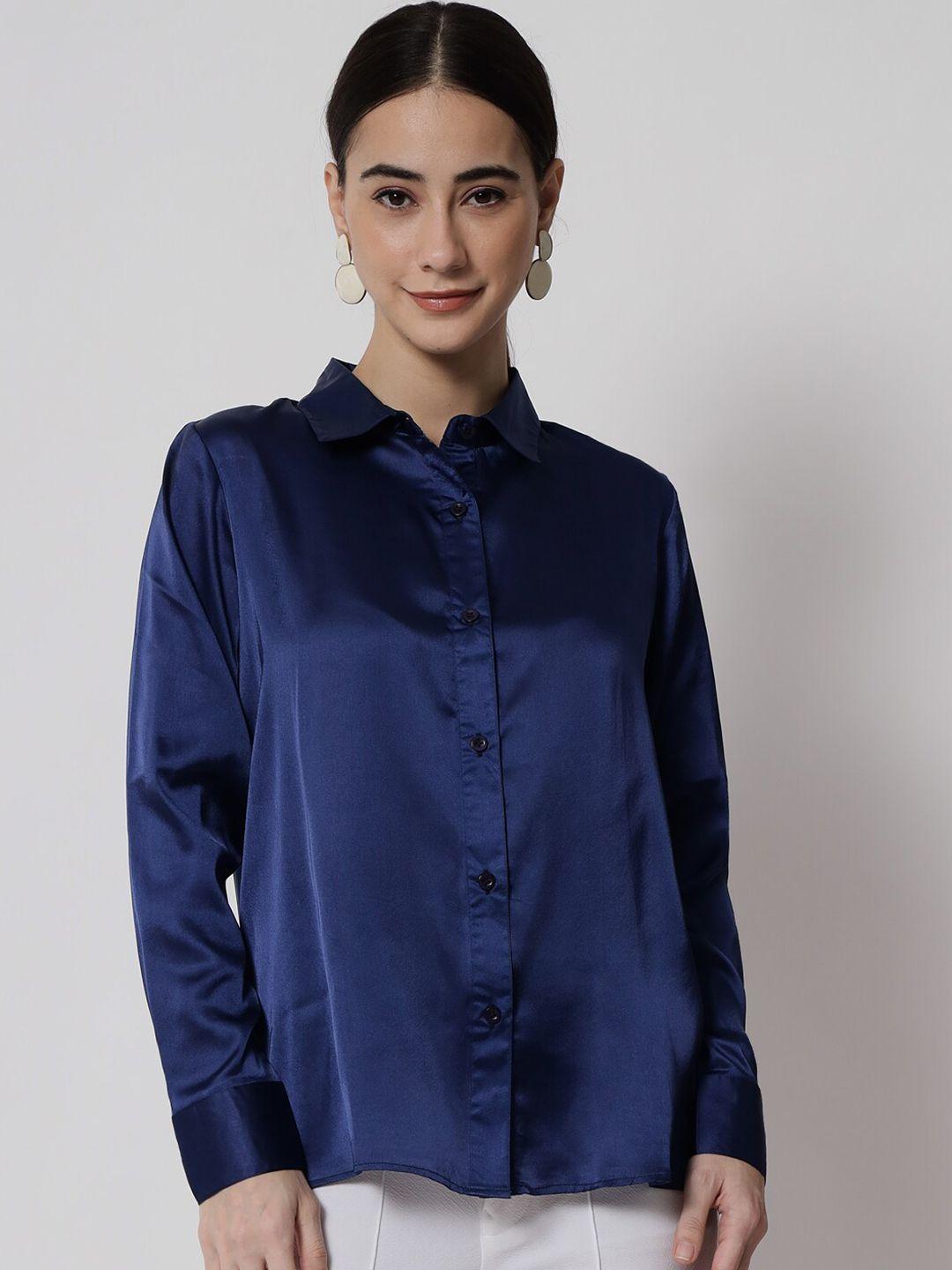 charmgal women blue relaxed formal shirt