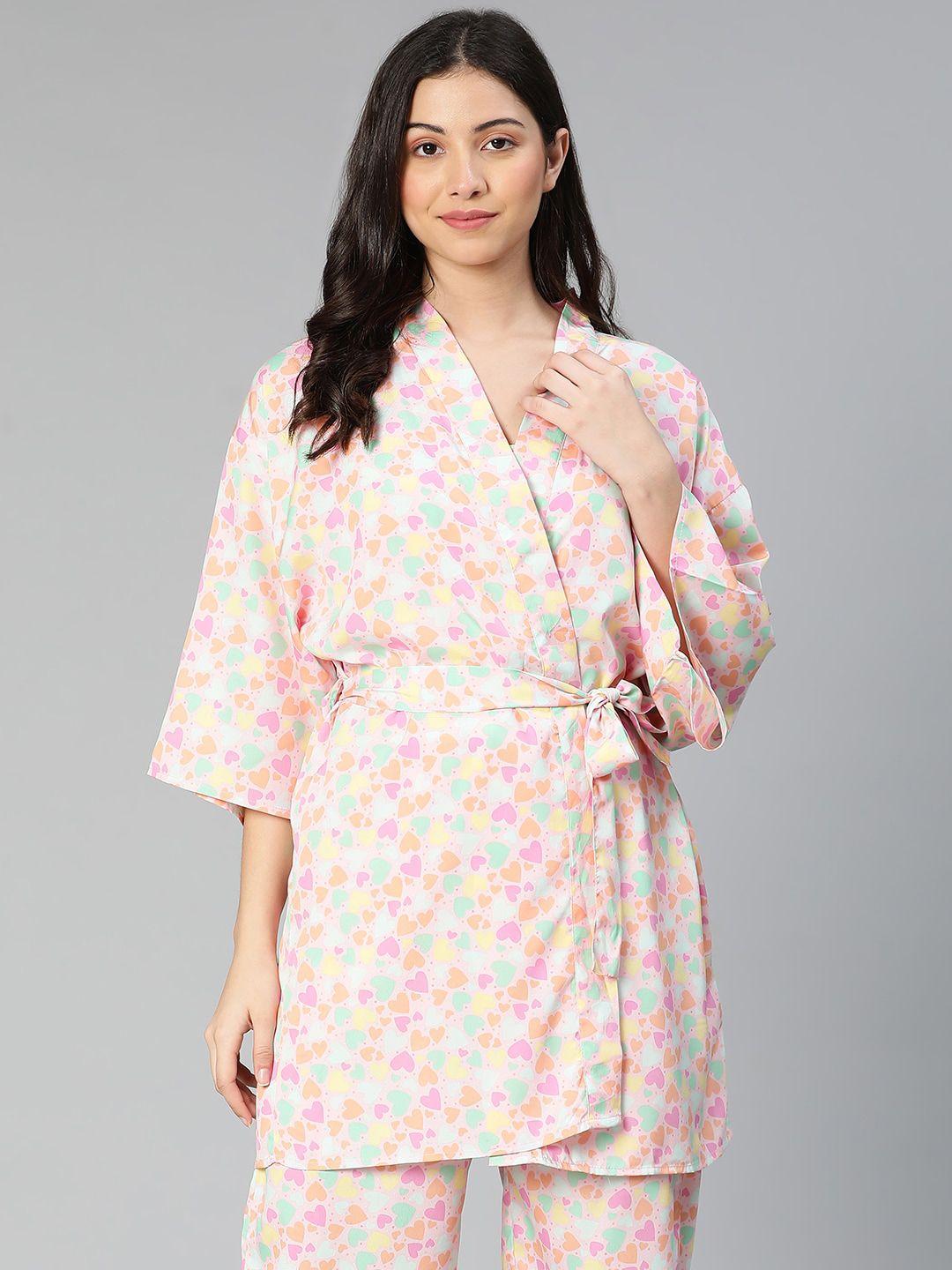 oxolloxo women white & pink printed tie-up shrug