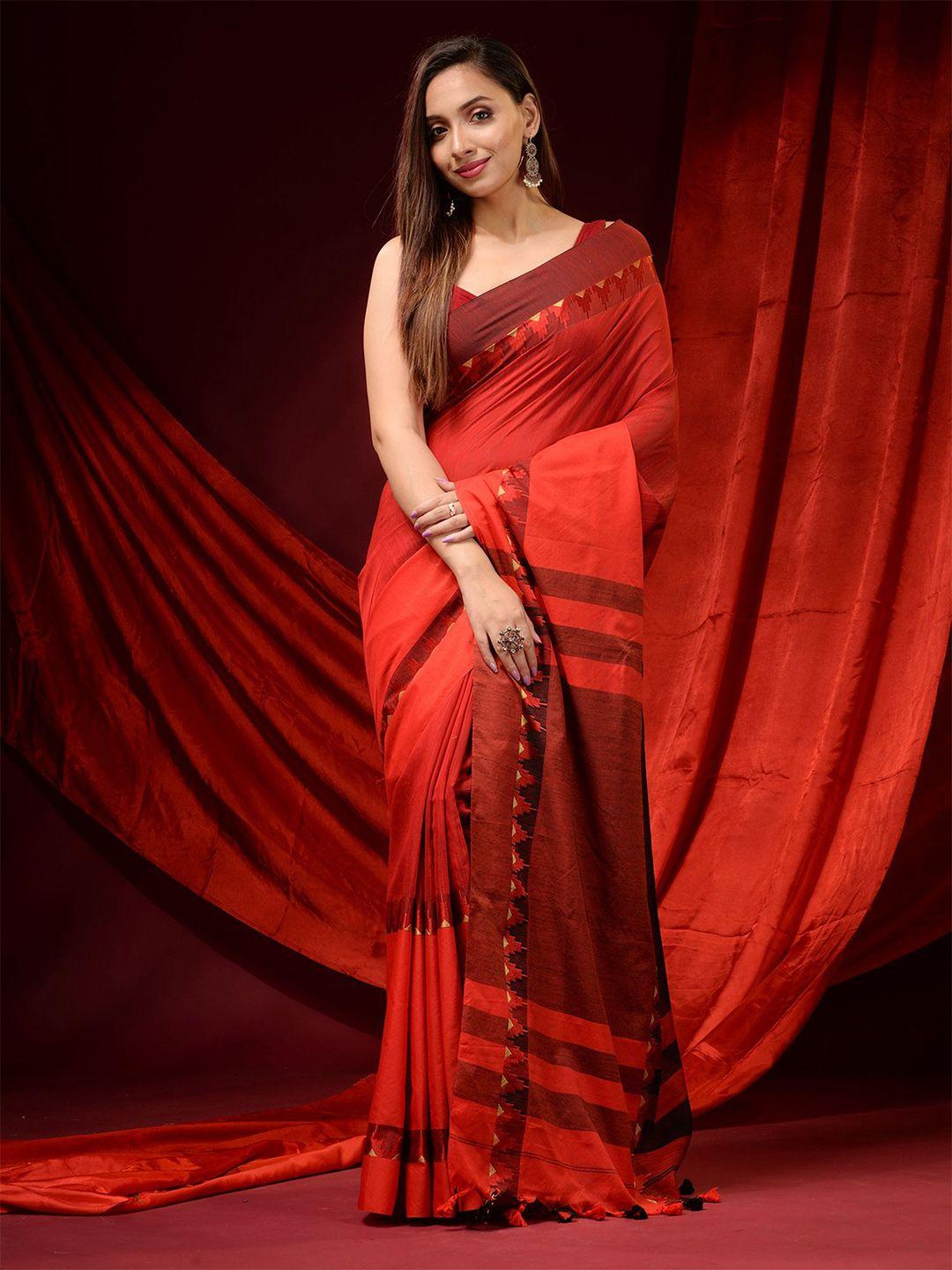 charukriti maroon & red pure cotton saree