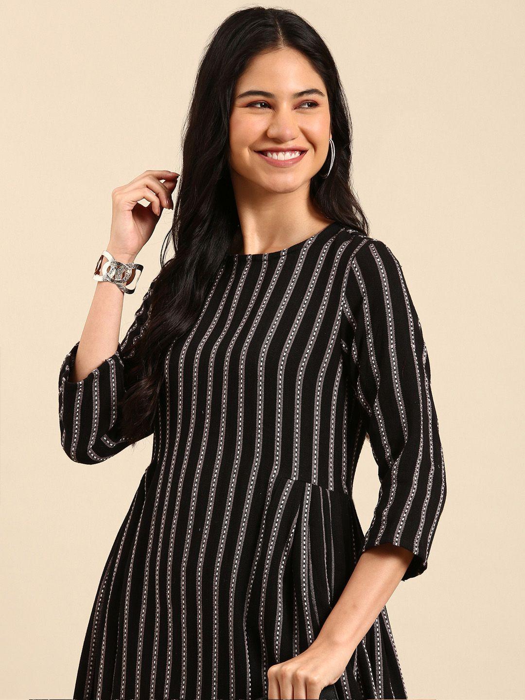 showoff black striped kurta with trouser