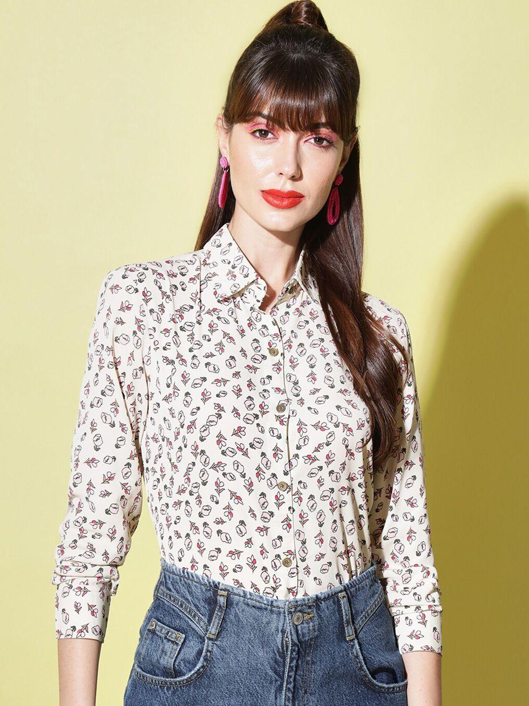 slenor women white & yellow floral printed casual shirt