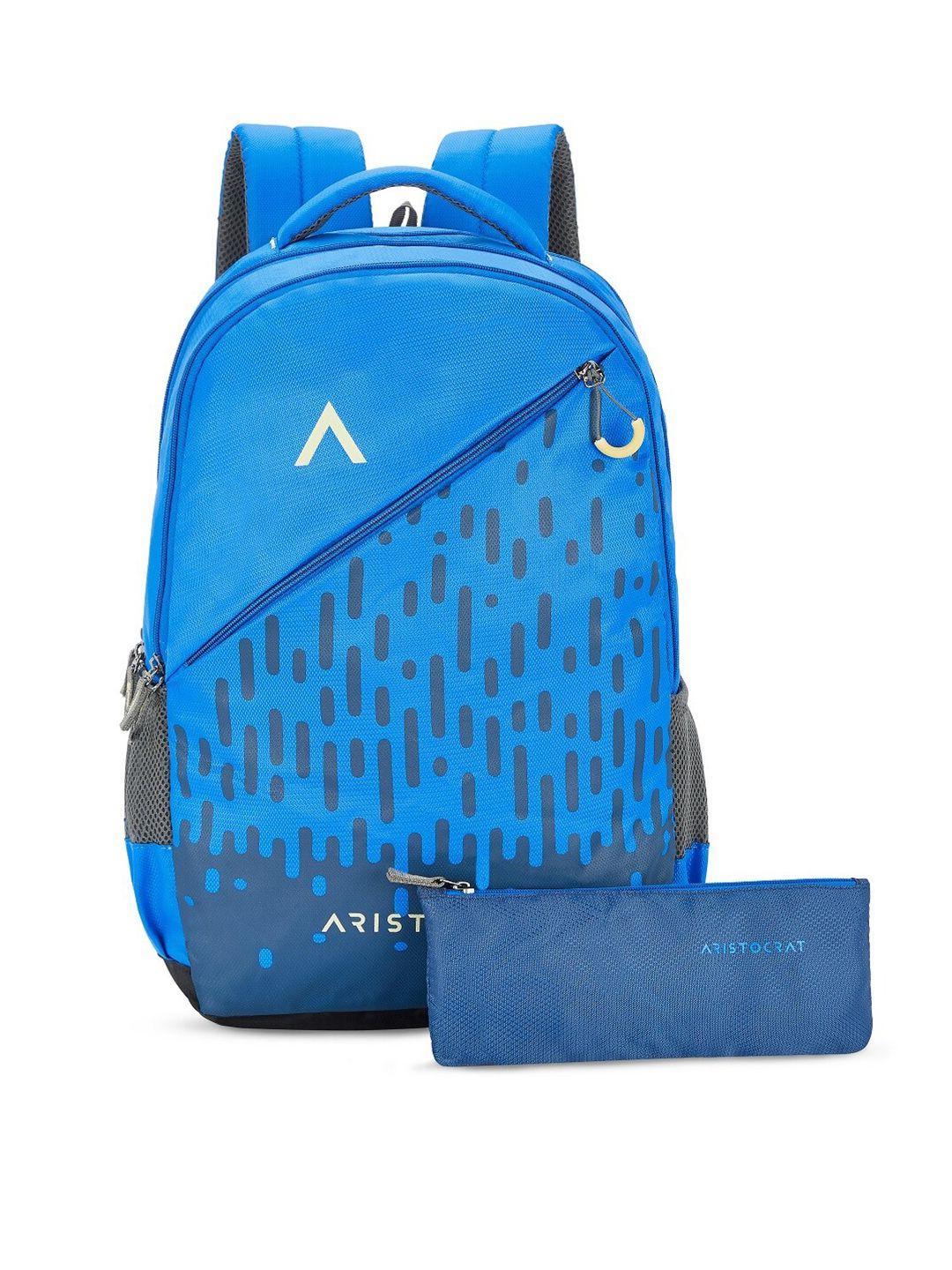 aristocrat unisex blue & grey abstract printed backpack with zip pouch