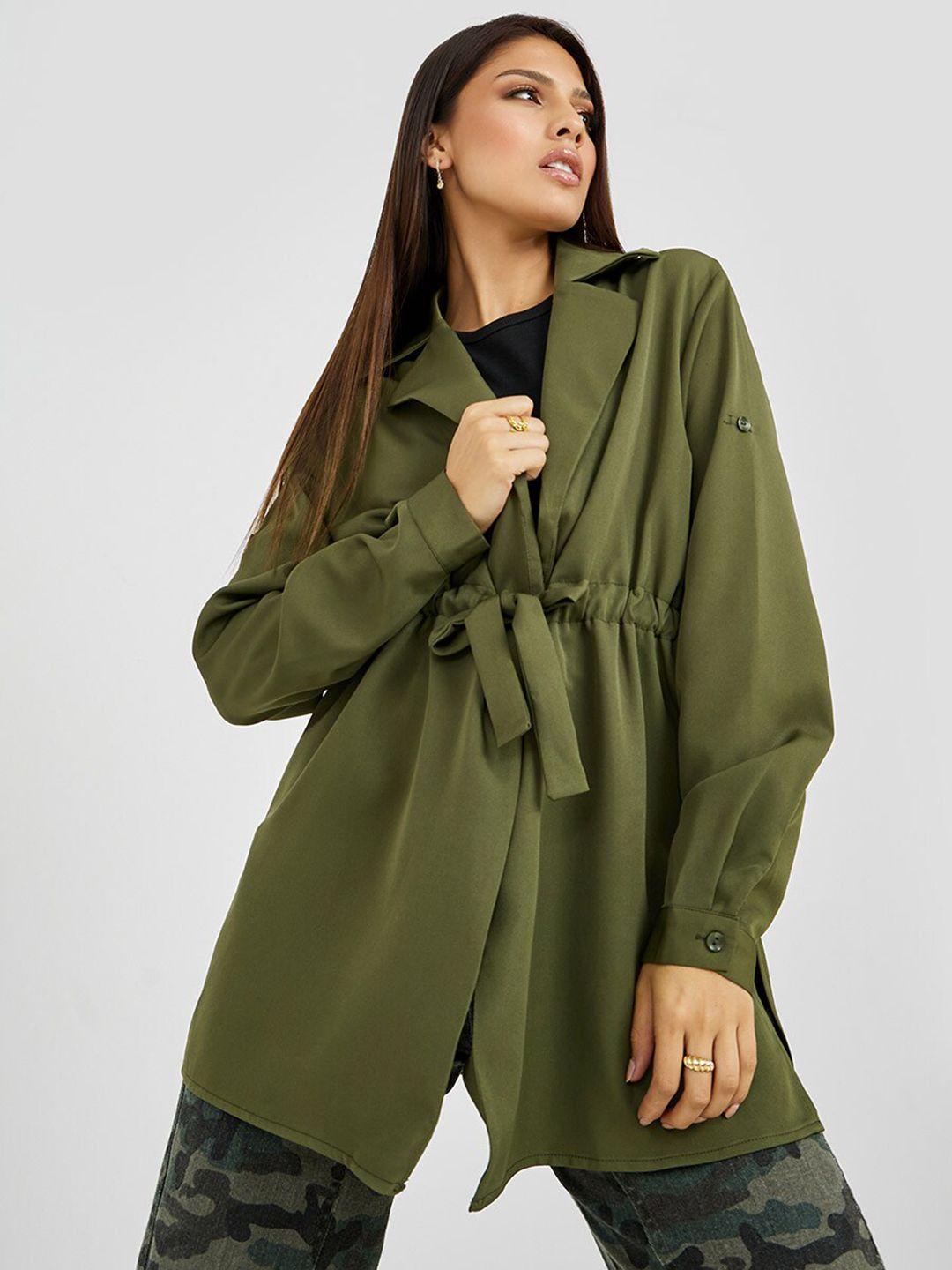 styli women khaki longline tailored jacket