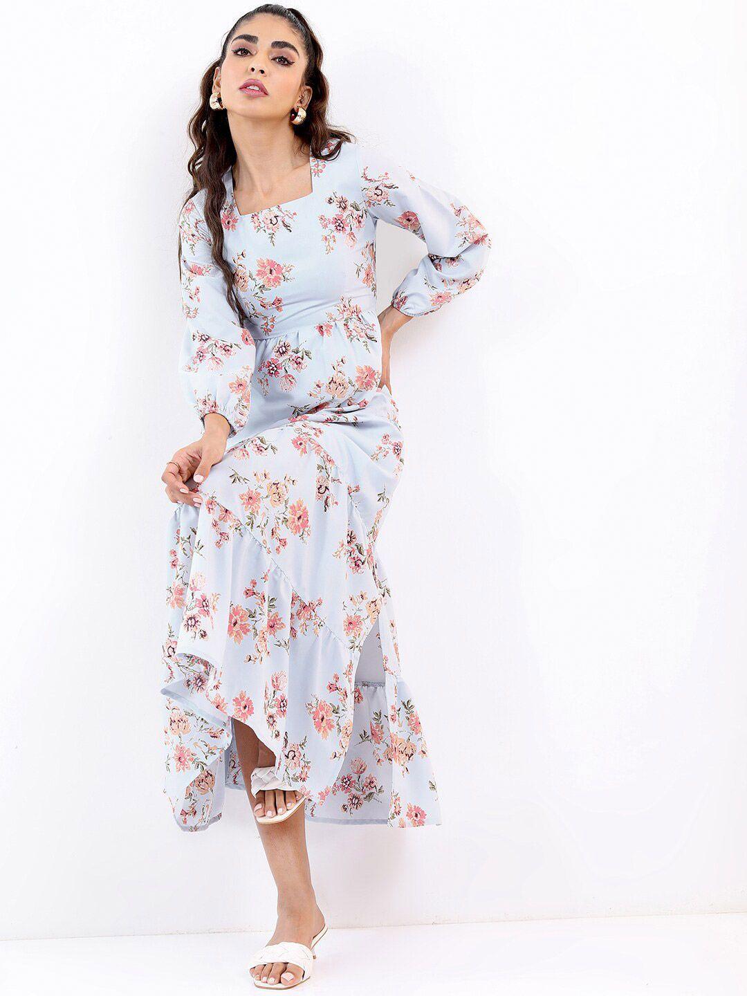 ketch blue floral a-line midi dress