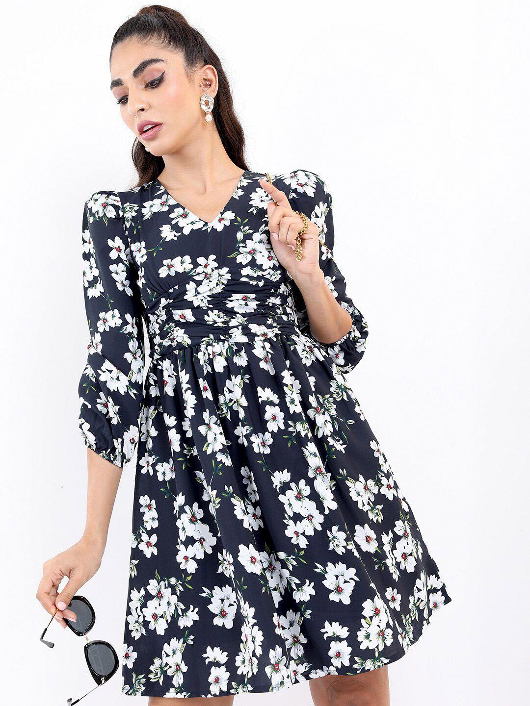 ketch floral printed gather mini dress