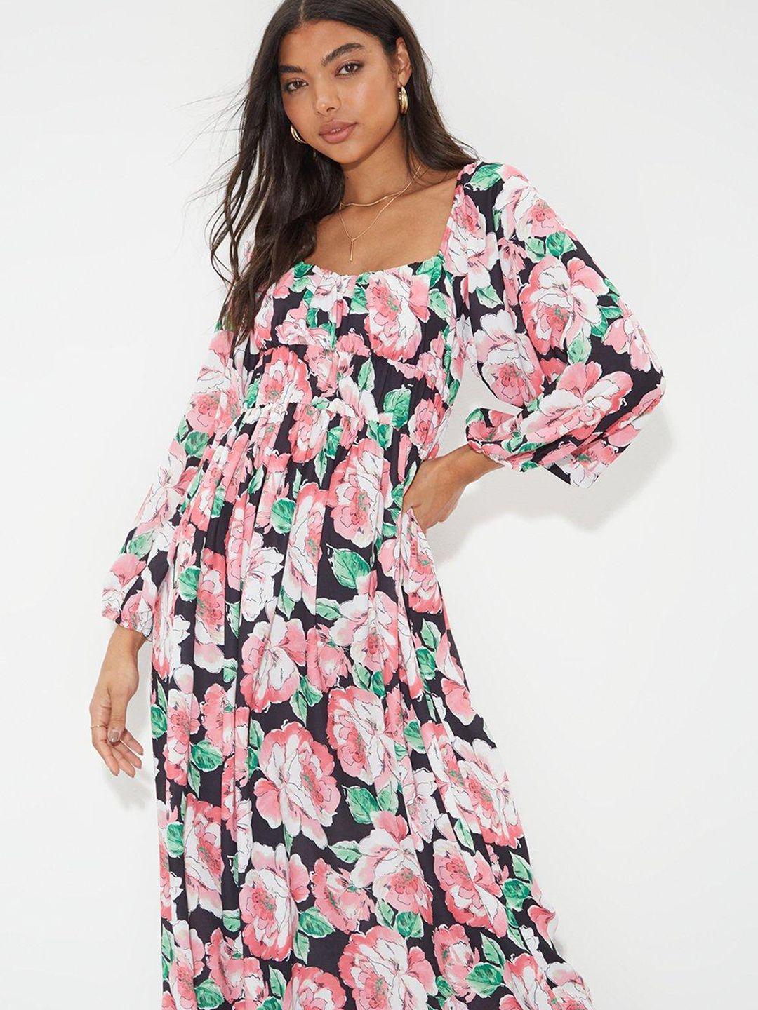 dorothy perkins pink & green floral print midi dress