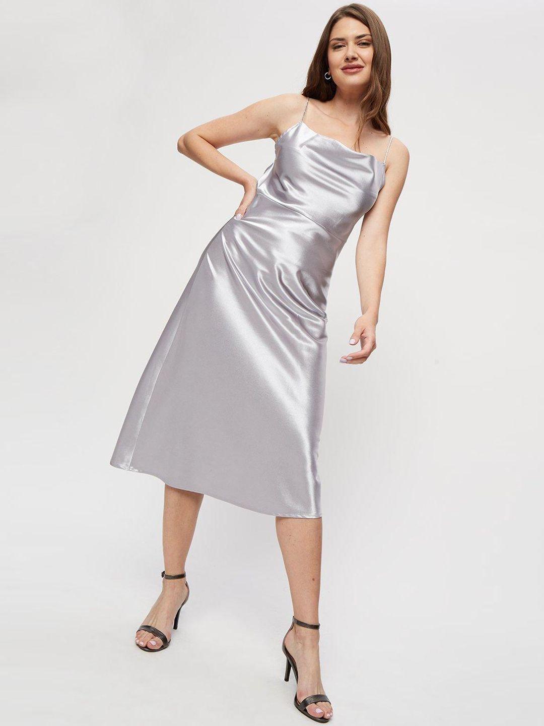 dorothy perkins silver-toned satin sheath midi dress