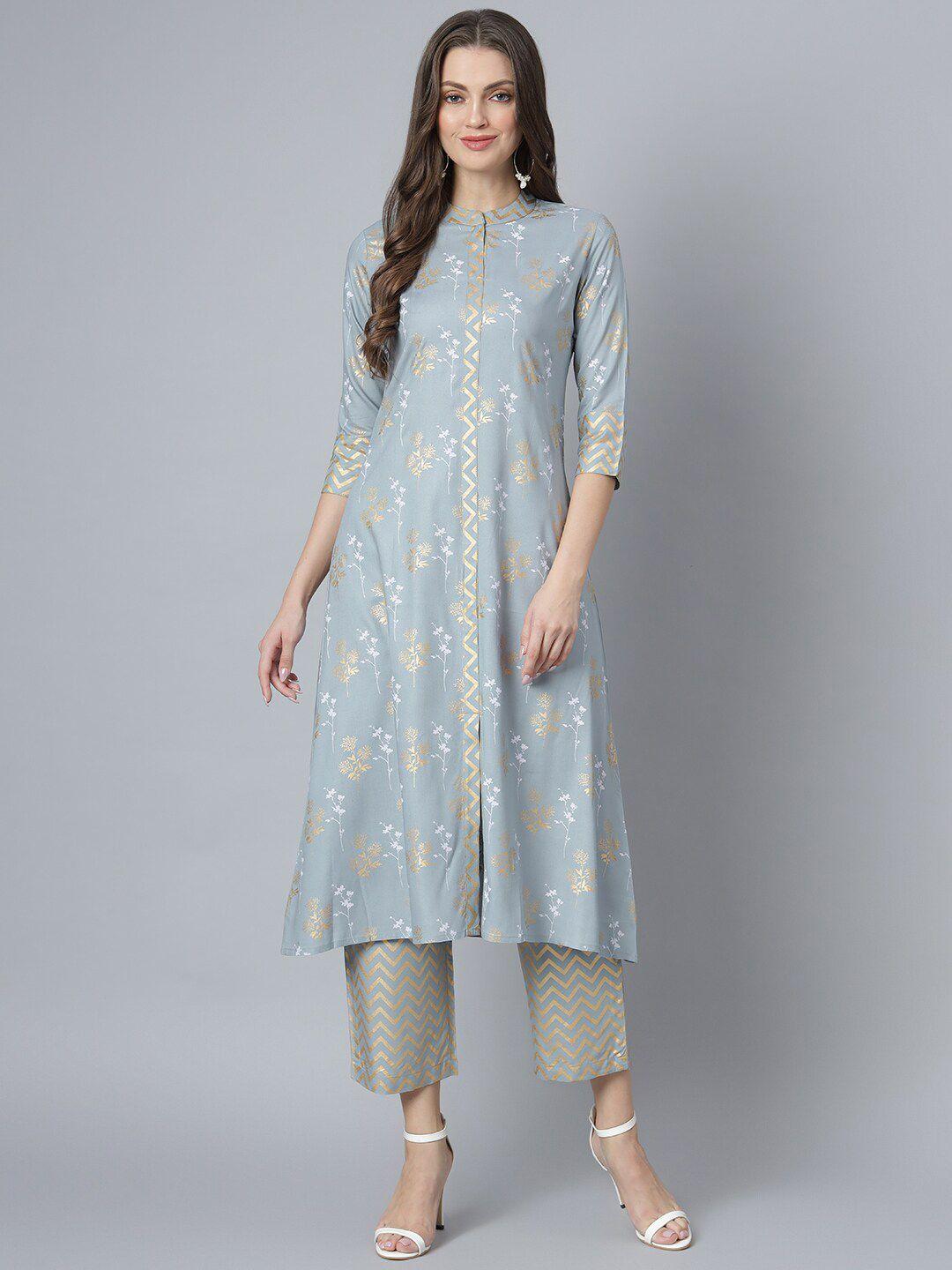 khushal k women grey floral printed layered kurta with palazzos