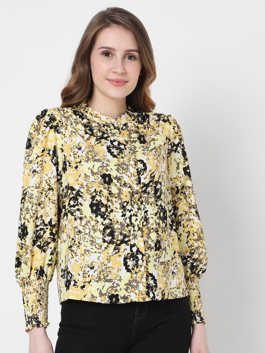 vero moda yellow & black floral print top