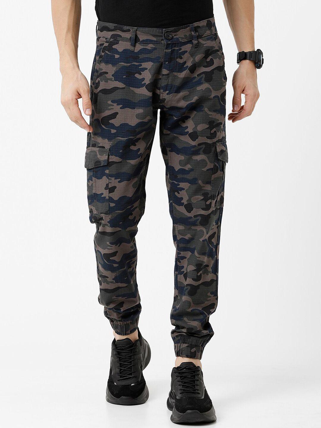 wrogn men charcoal camouflage printed joggers