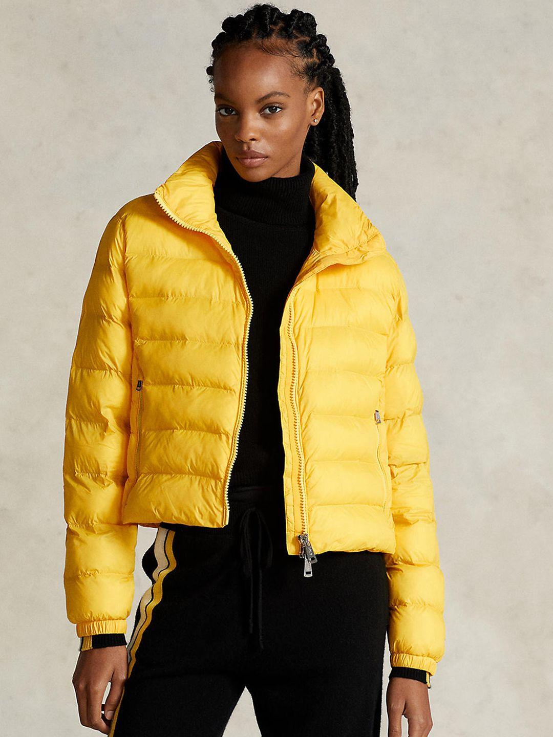 polo ralph lauren women yellow crop puffer jacket