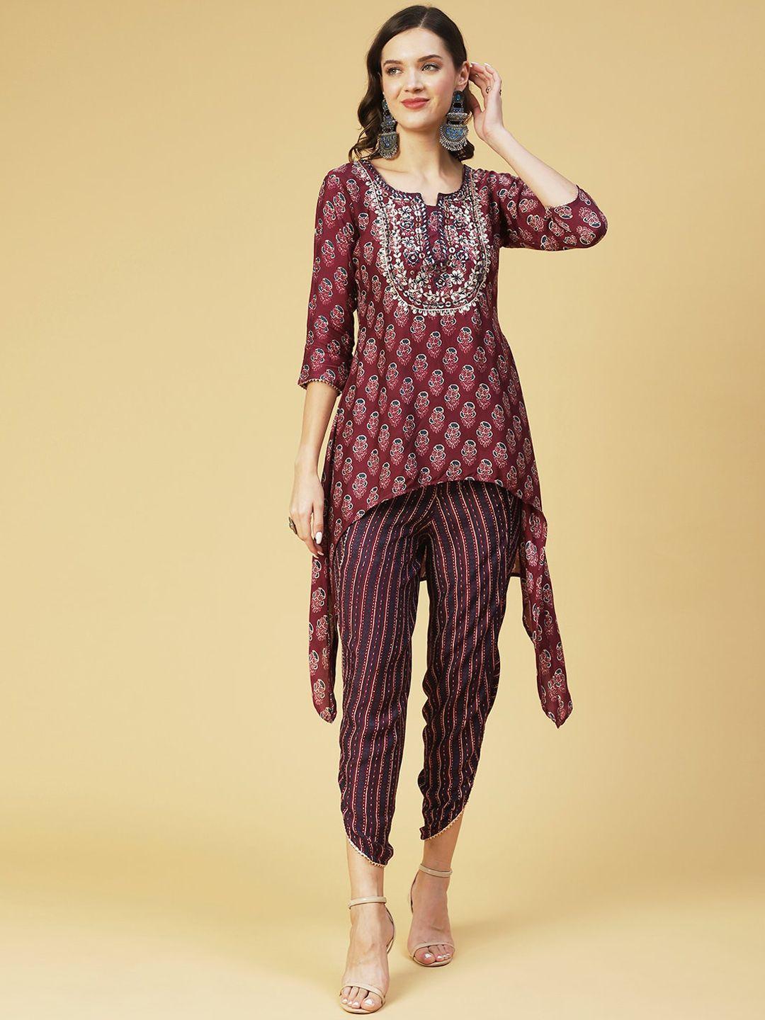 fashor floral printed gotta patti kurta with dhoti pants