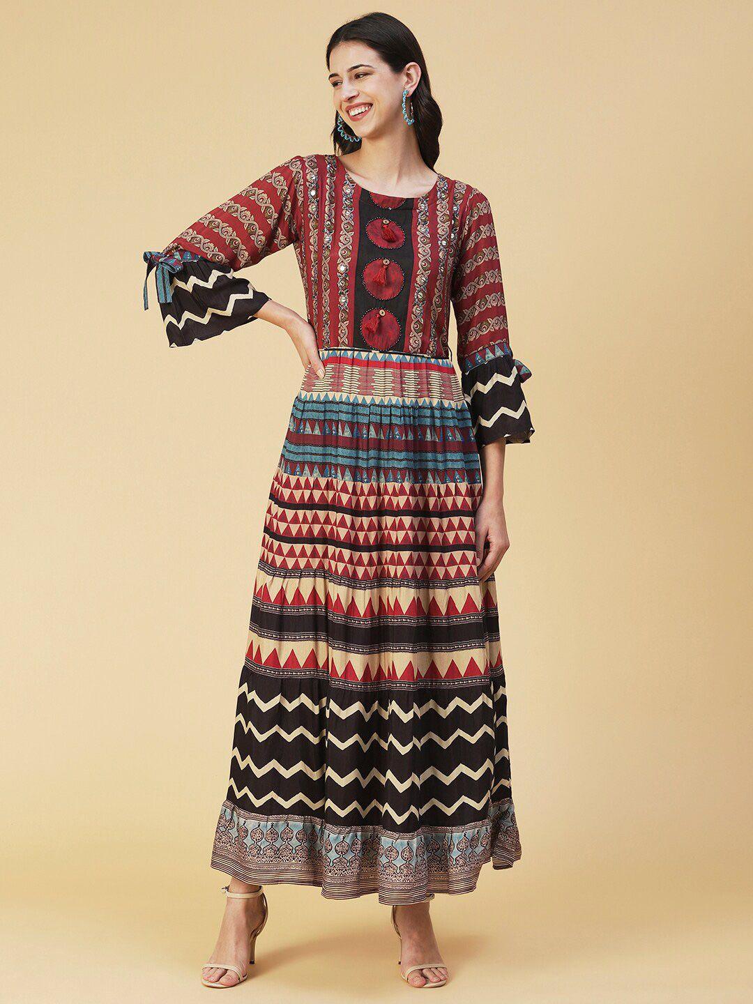 fashor ethnic motifs maxi silk ethnic dress