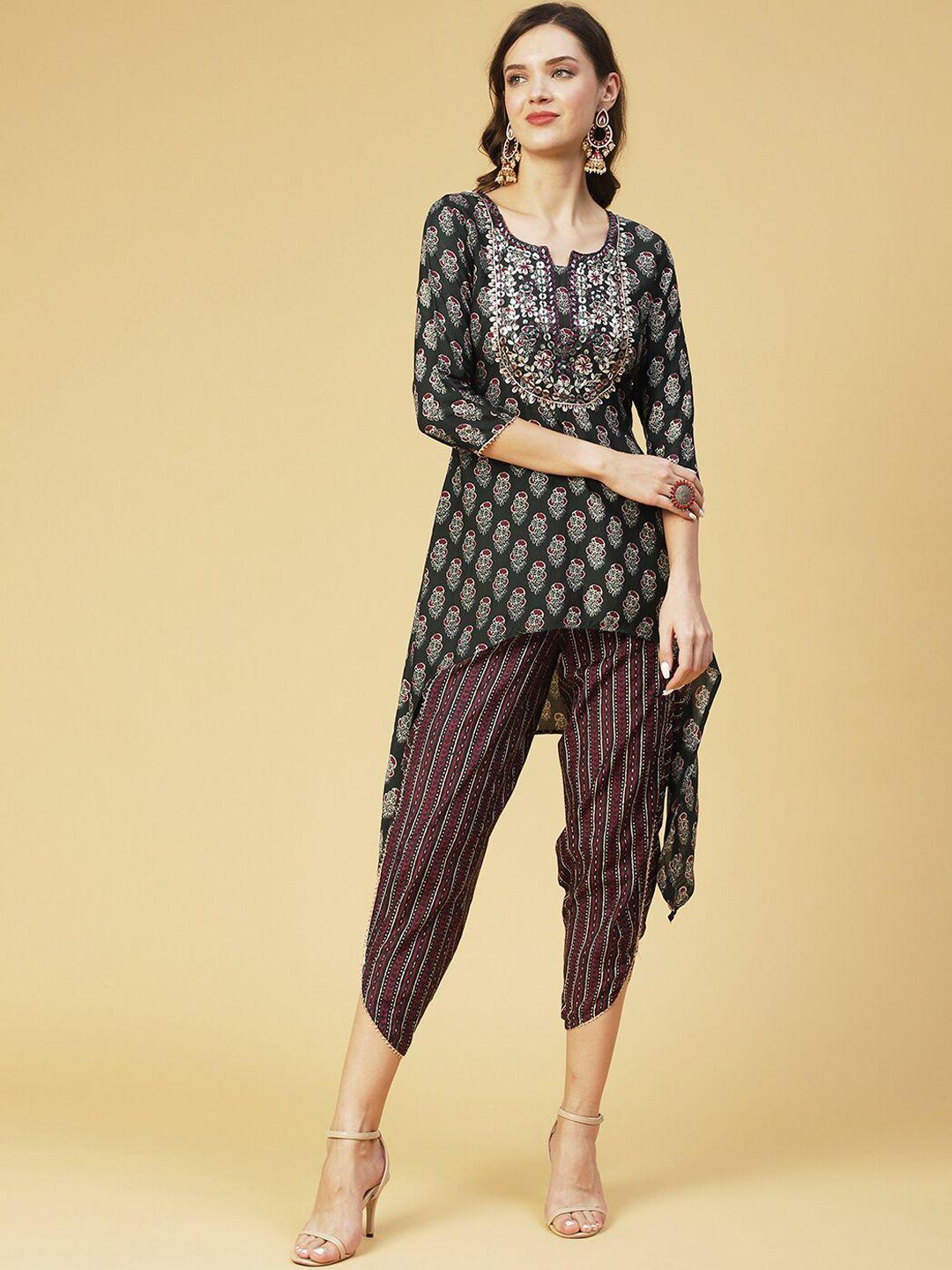 fashor floral printed gotta patti kurta with dhoti pants