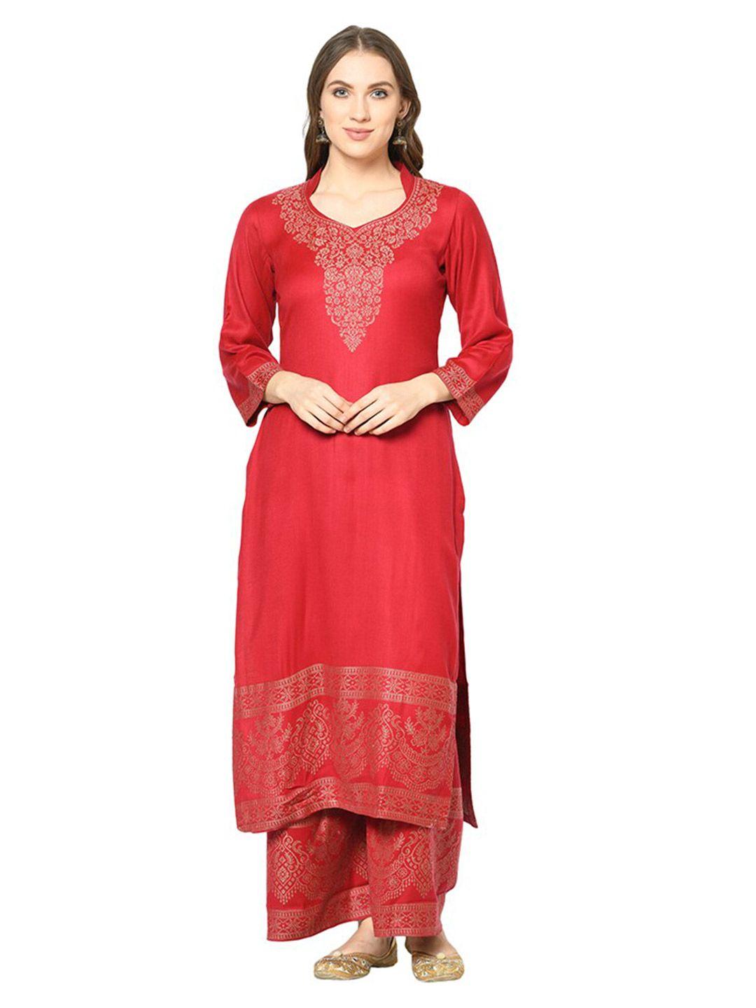 safaa red & cream-coloured viscose rayon unstitched dress material