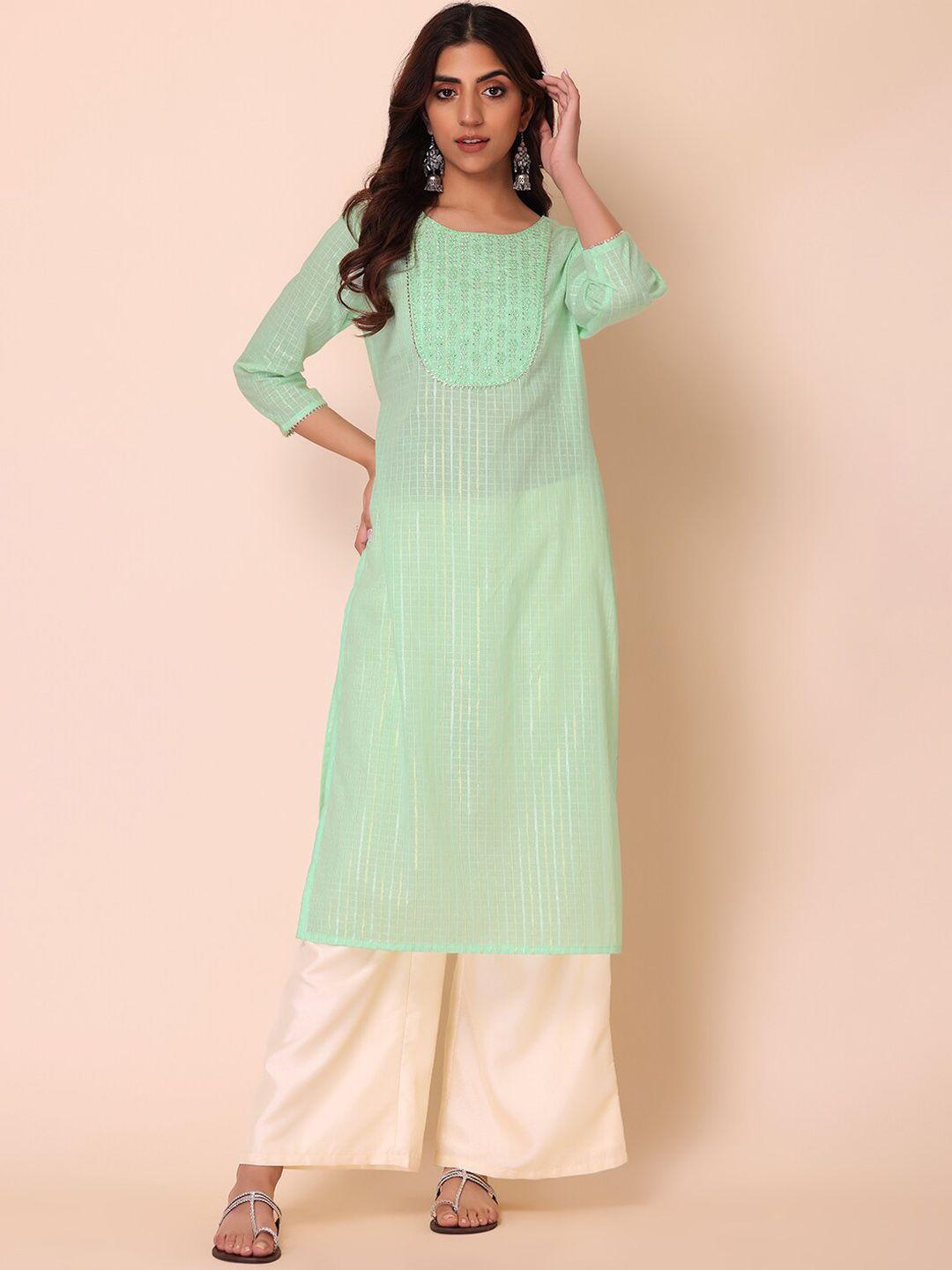 indya women striped thread work kurta