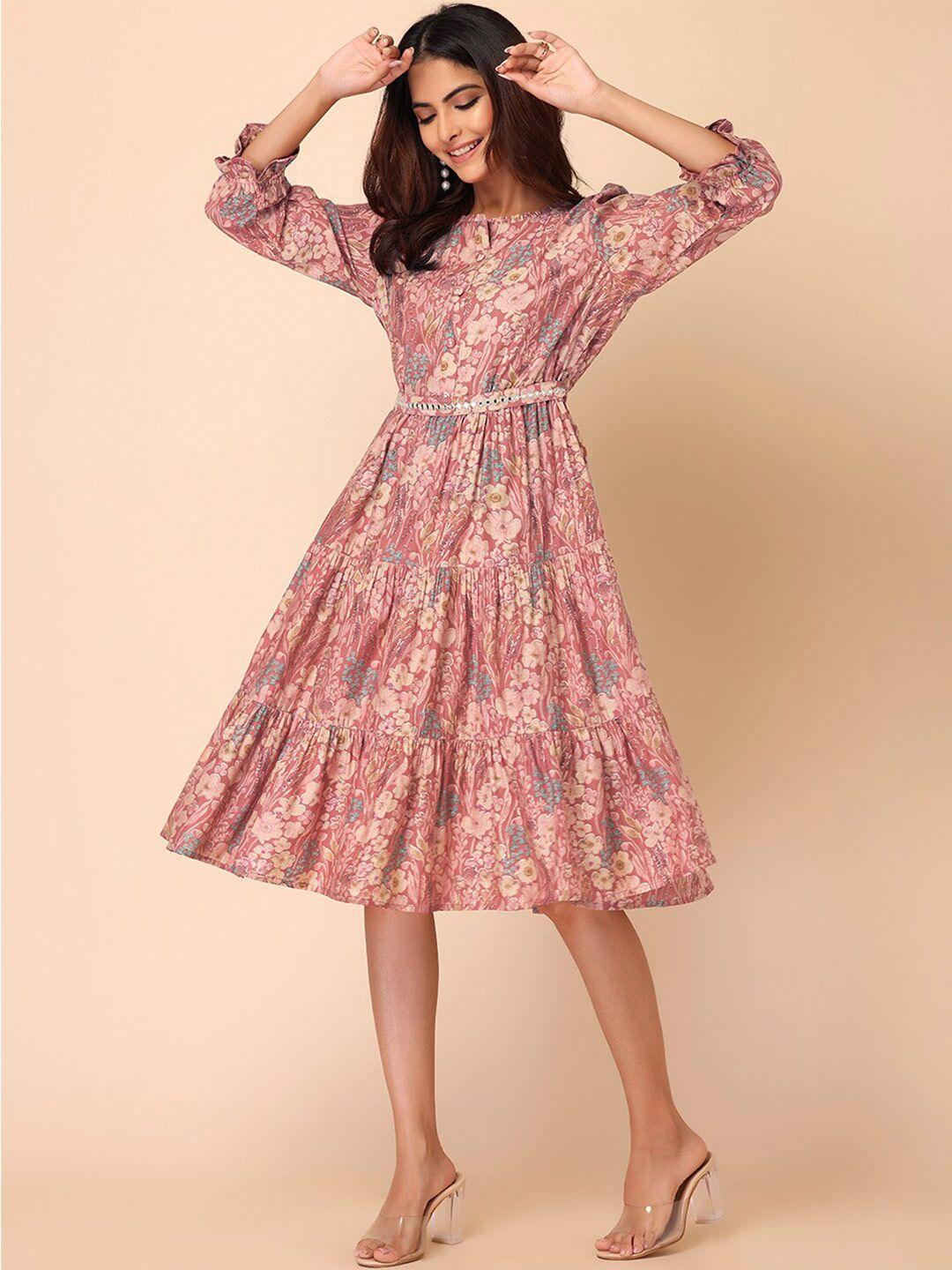 indya peach-coloured floral ethnic dress