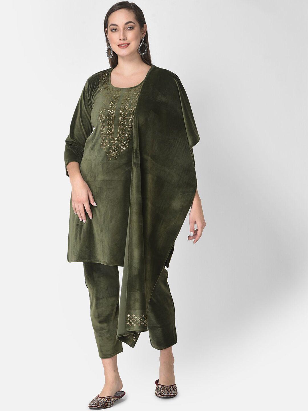 fnocks embroidered mukaish velvet kurta with trousers & dupatta