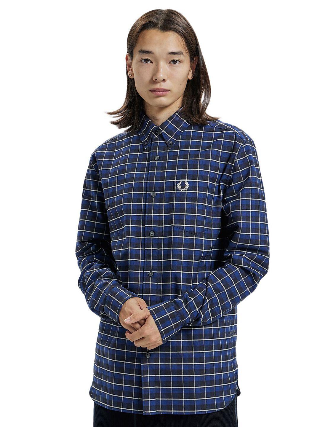 fred perry men windowpane checks cotton casual shirt