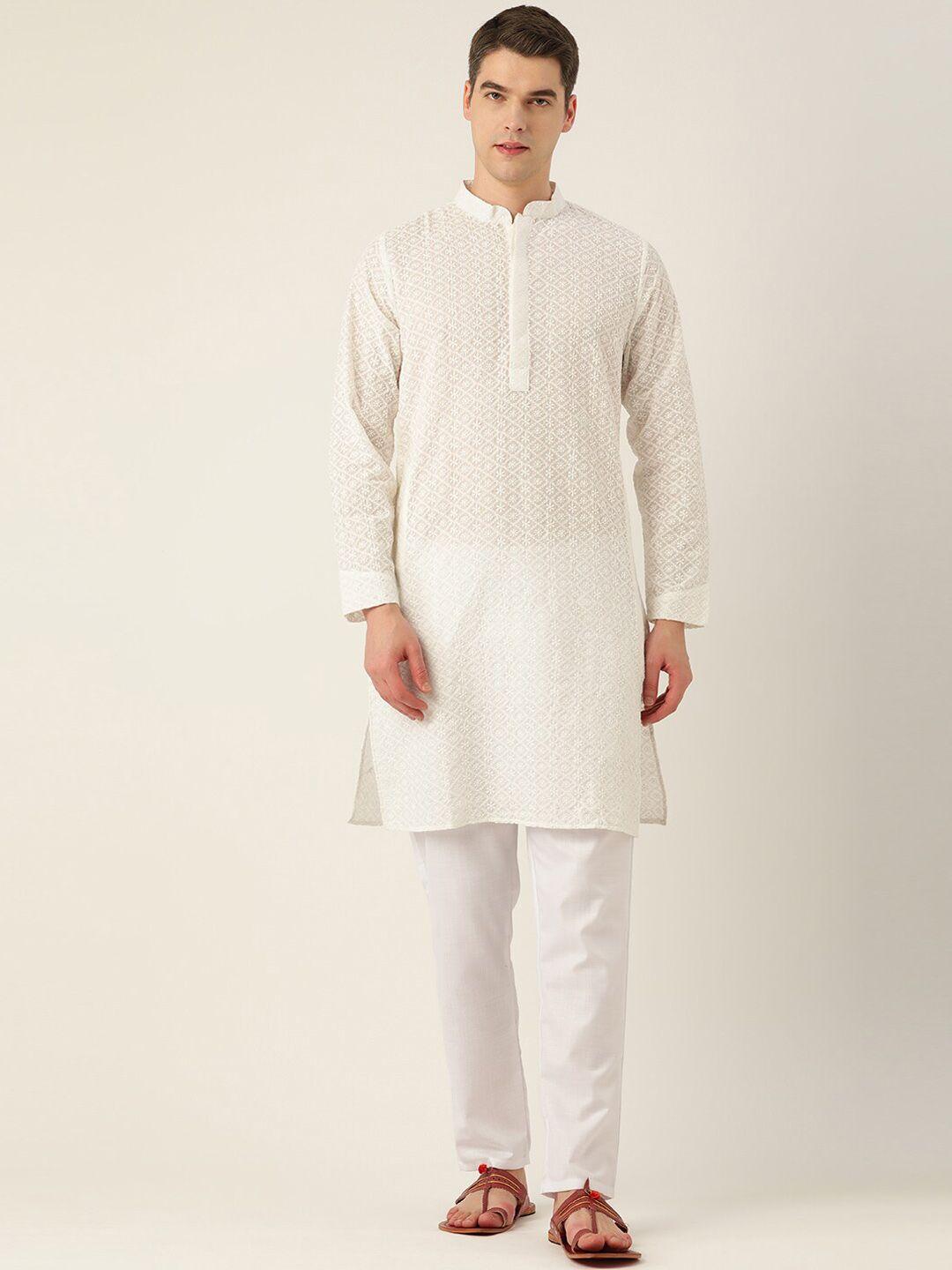 molly & michel band collar ethnic motifs embroidered chikankari cotton kurta