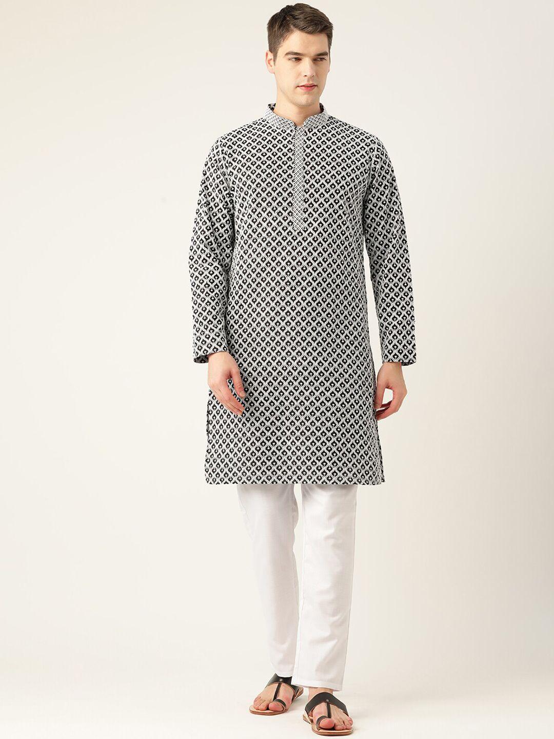 molly & michel men ethnic motifs embroidered chikankari cotton kurta