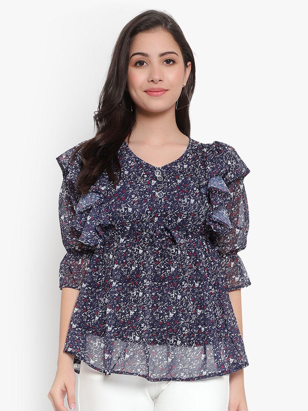 sky heights floral printed ruffles georgette top