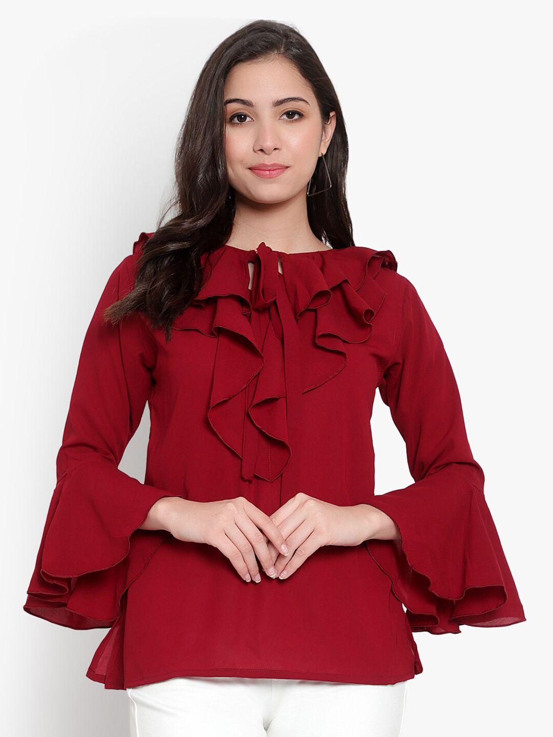 sky heights tie-up neck ruffles georgette top