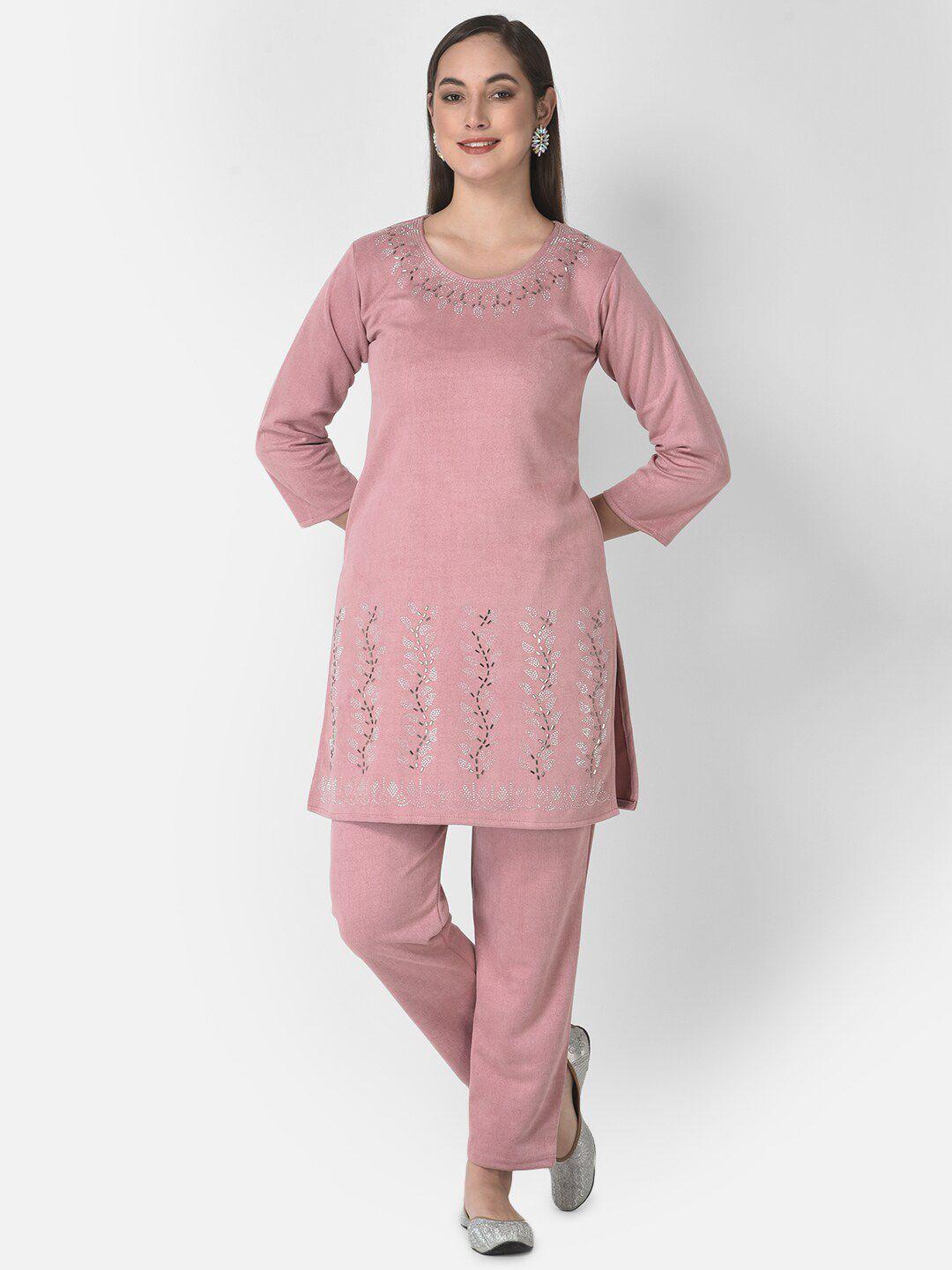 fnocks embroidered velvet kurta with palazzos