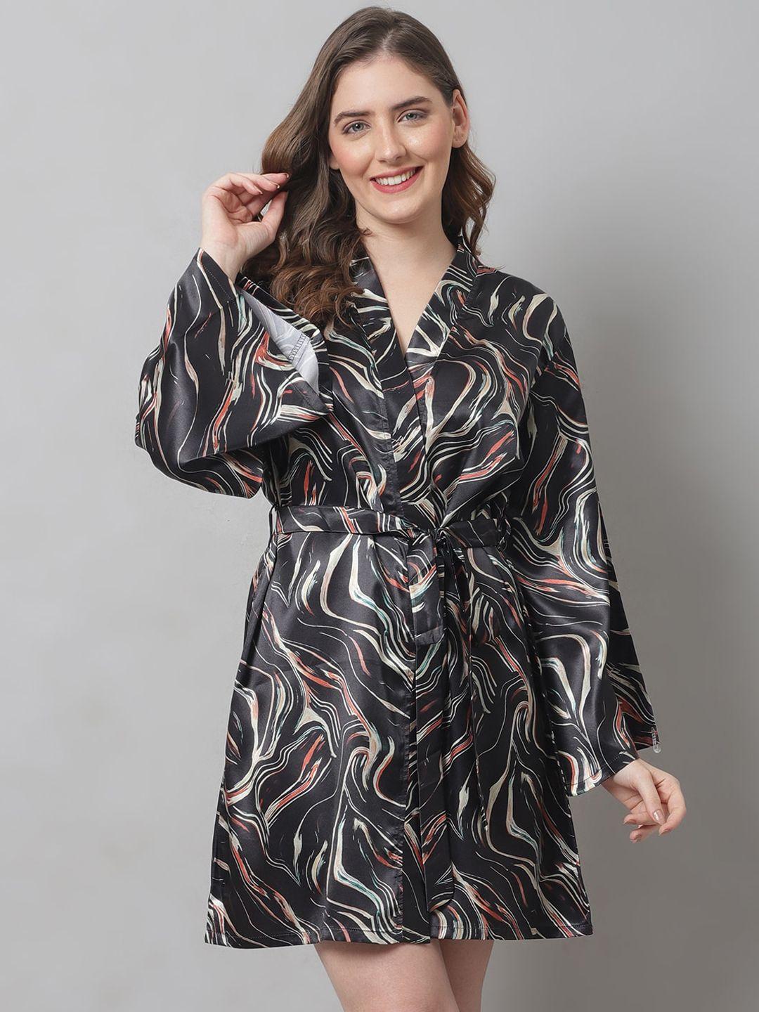 claura women black digital printed robe